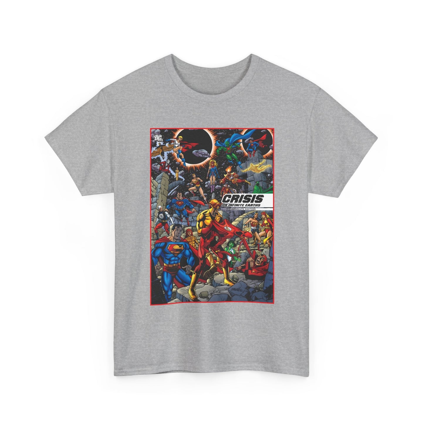 Crisis on Infinite Earths T-Shirt - George Perez Art - Absolute Edition Cover - Flash, Supergirl, Wonder Woman, Kid Flash, Psycho Pirate, Harbinger - DC Comics