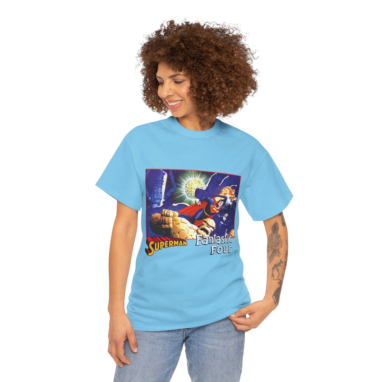 Superman & Fantastic Four T-Shirt - Marvel, DC Comics - Alex Ross, Dan Jurgens - 1990s Crossover Vs Galactus