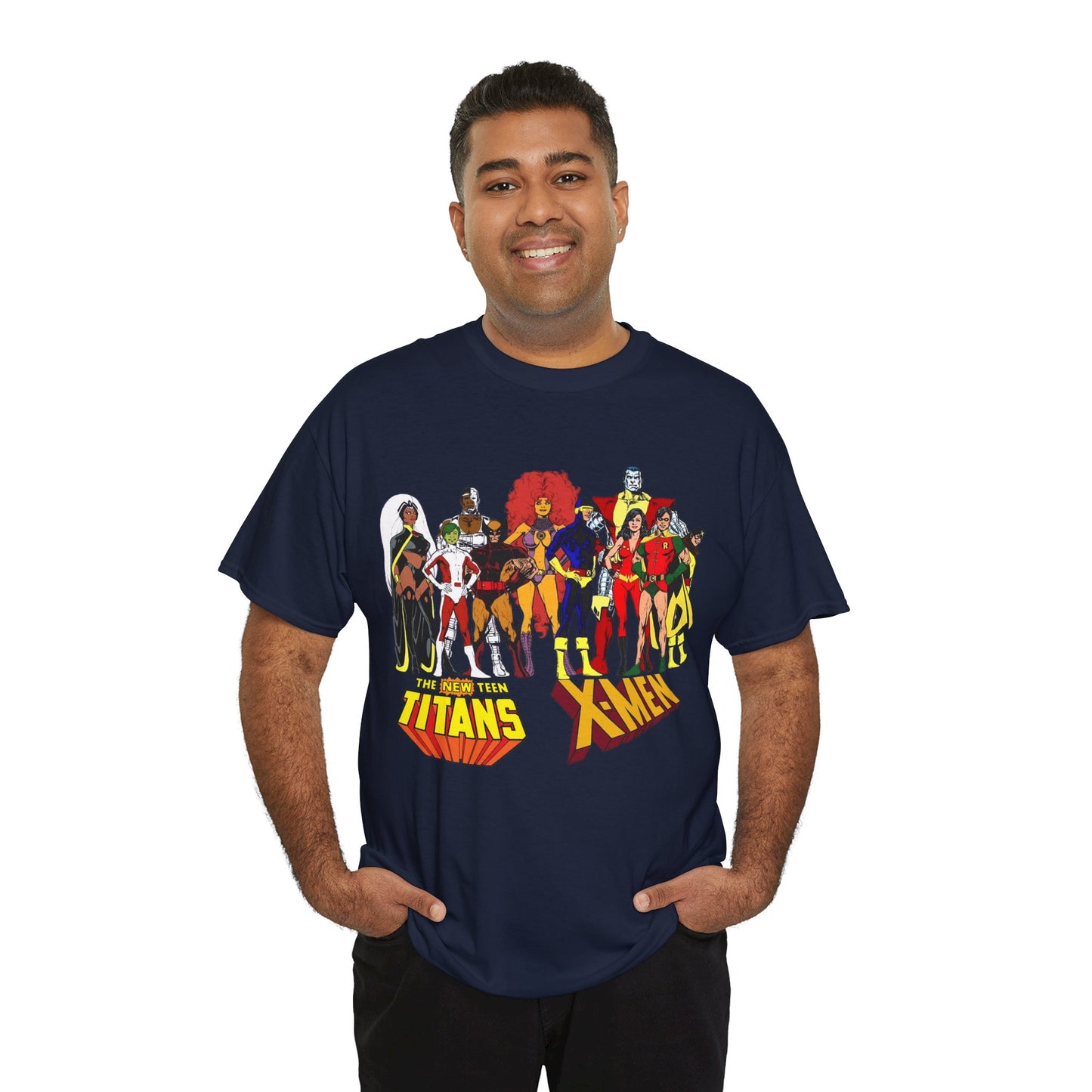 Uncanny X-Men & New Teen Titans T-Shirt - Wolverine, Cyclops, Storm, Wonder Girl, Robin, Cyborg, Raven - Phil Jimenez Art - DC Comics/Marvel Comics Crossover