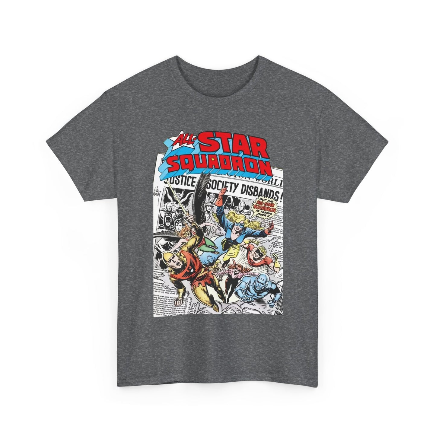 All-Star Squadron T-Shirt - Joe Kubert Art - Liberty Belle, Robotman, Shining Knight, Johnny Quick, Firebrand - JSA Connection - DC Comics