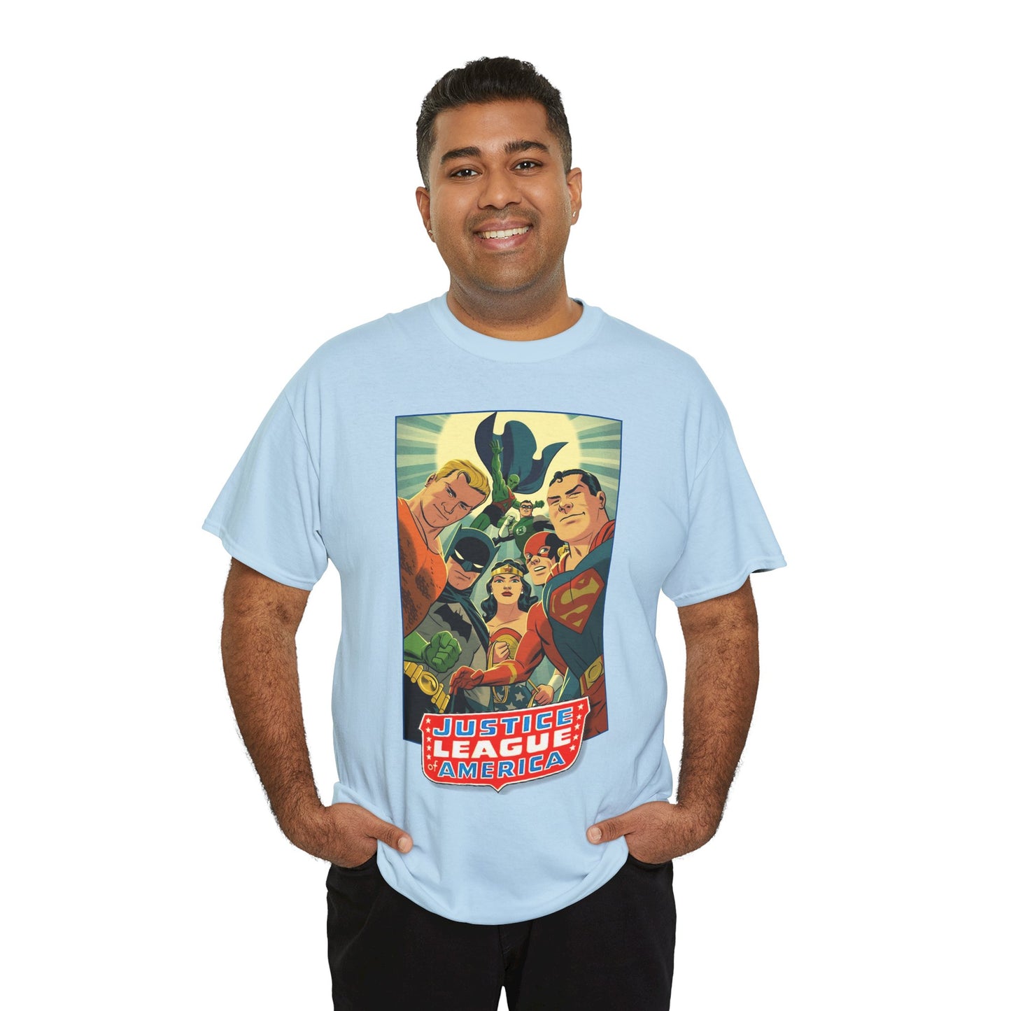 Justice League of America T-Shirt - Michael Cho Art - Superman, Flash, Wonder Woman, Green Lantern, Batman, Martian Manhunter - Silver Age Team - DC Comics