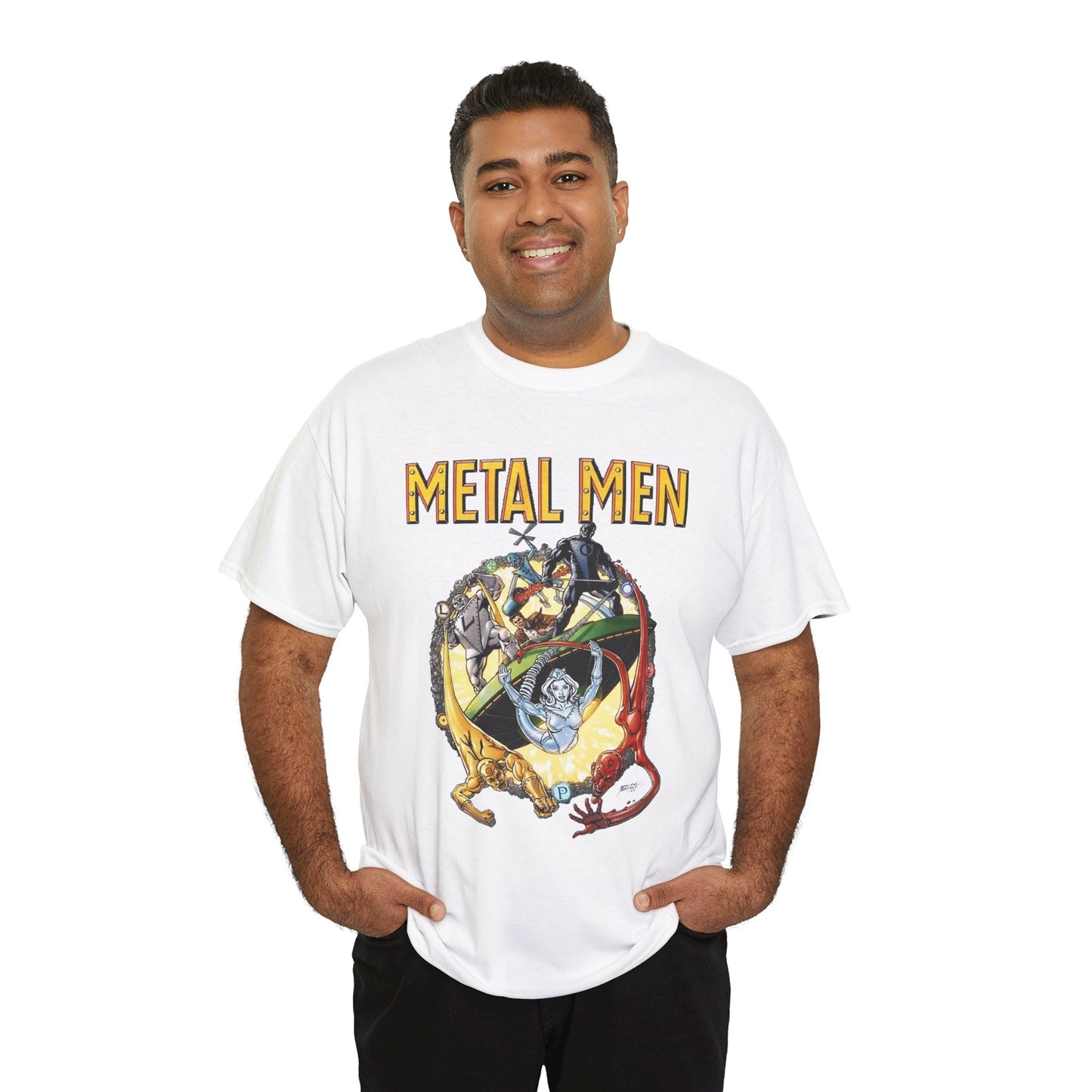 Metal Men T-Shirt - George Perez Art - DC Comics - Classic Silver Age Team - Mercury, Iron, Tin, Gold