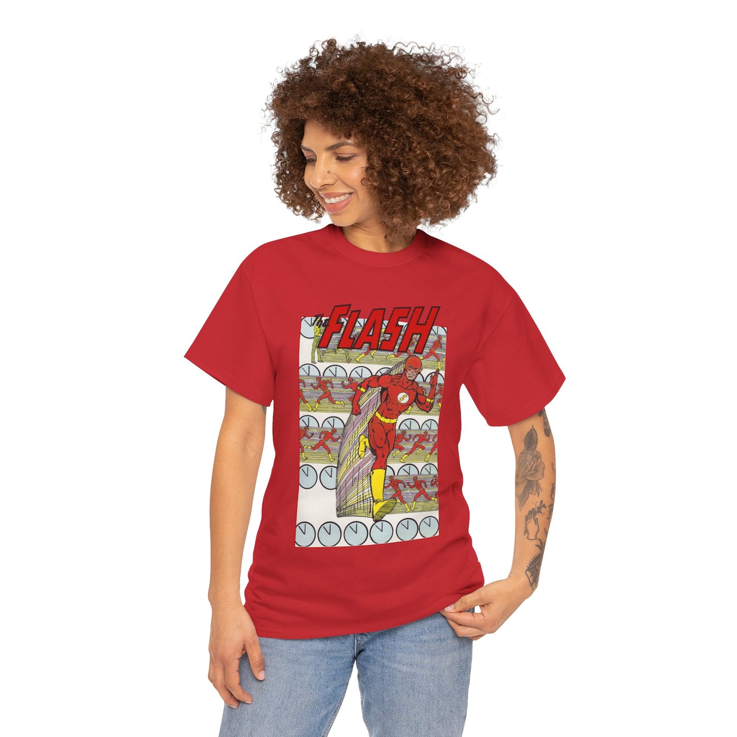 Flash T-Shirt - George Perez Art - JLA Postcard Set - 1980s Art - Justice League of America Satellite Era - Barry Allen, the Fastest Man Alive - DC Comics