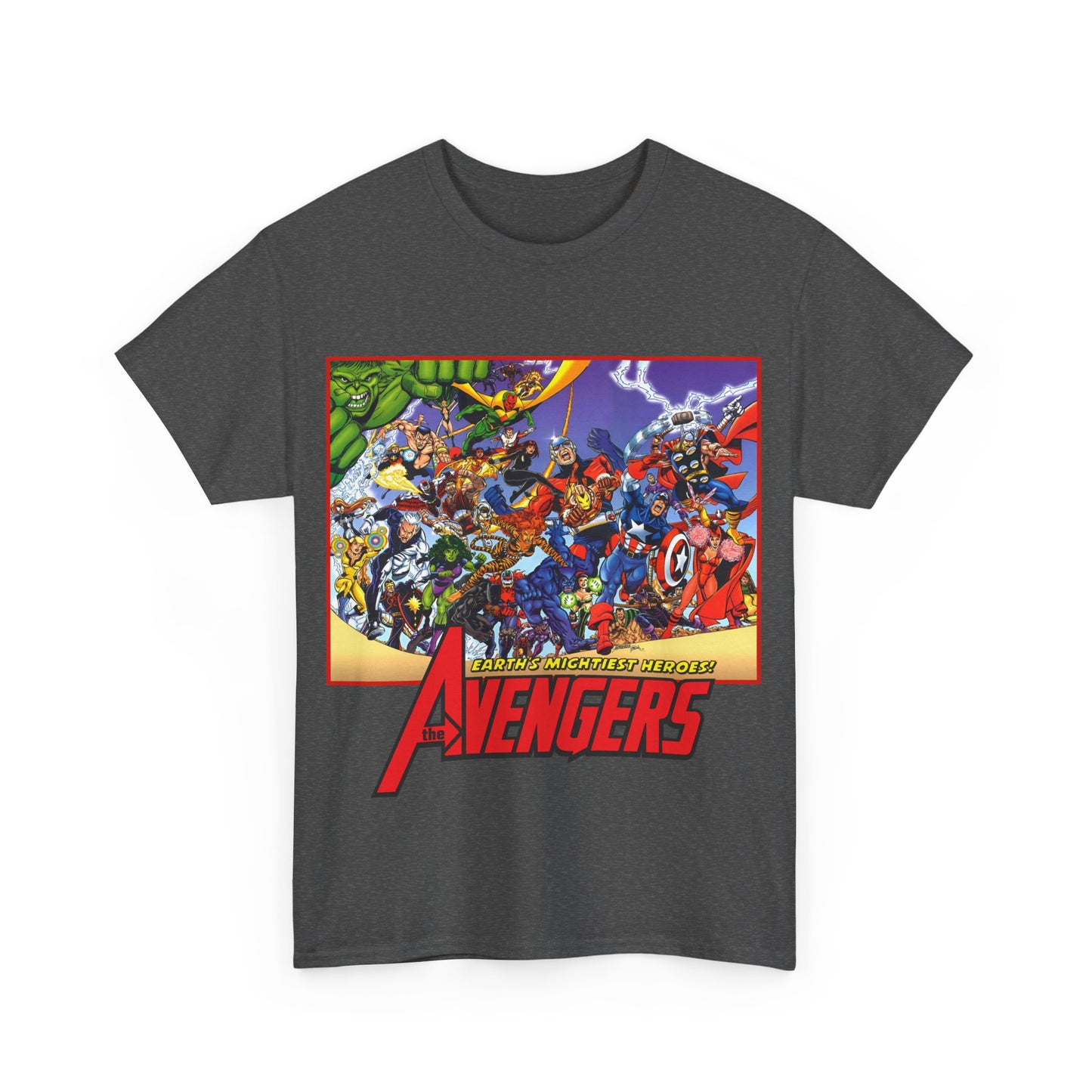Avengers T-Shirt - George Perez Art - Marvel Comics - Captain America, Iron Man, Thor, She-Hulk, Hawkeye, Vision, Quicksilver - Classic Cover