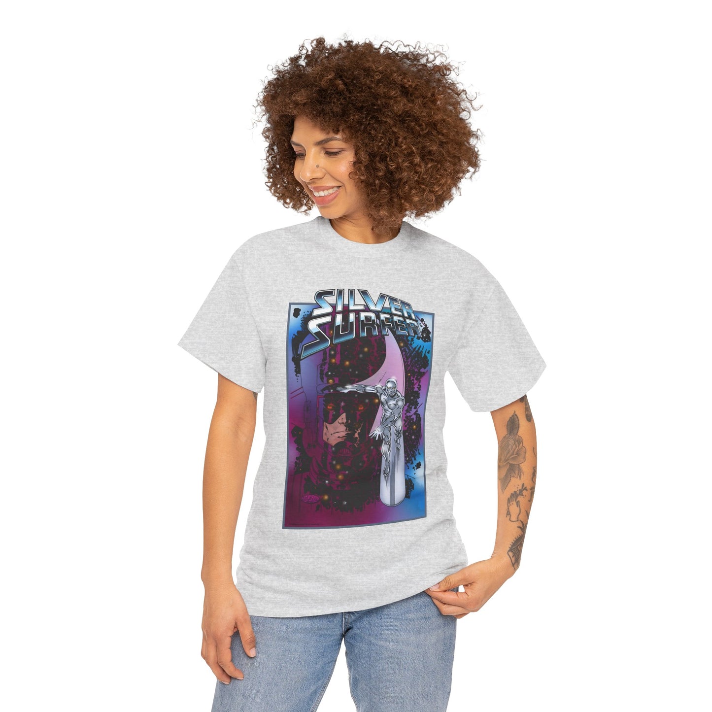 Silver Surfer & Galactus T-Shirt - John Byrne Art - Fantastic Four Connection - Former Herald, Norrin Radd - Marvel Comics