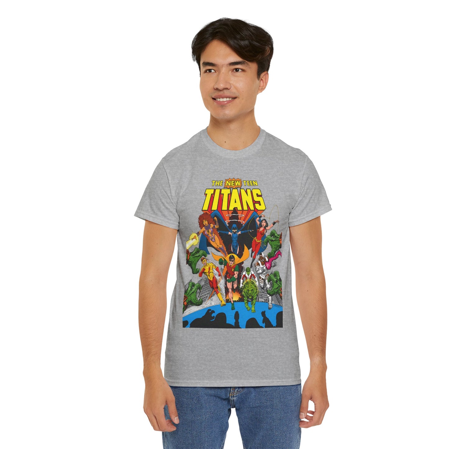New Teen Titans T-Shirt - George Perez Art - Robin, Wonder Girl, Kid Flash, Changeling, Starfire, Cyborg, Raven - DC Comics - Classic 1980s Series