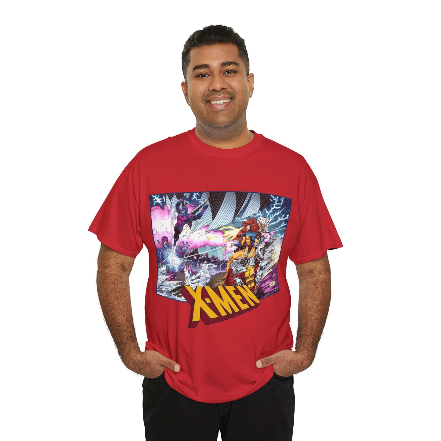 X-Men T-Shirt - Whilce Portacio Art - Storm, Jean Grey, Archangel, Iceman - Fighting Sentinels - Marvel Comics
