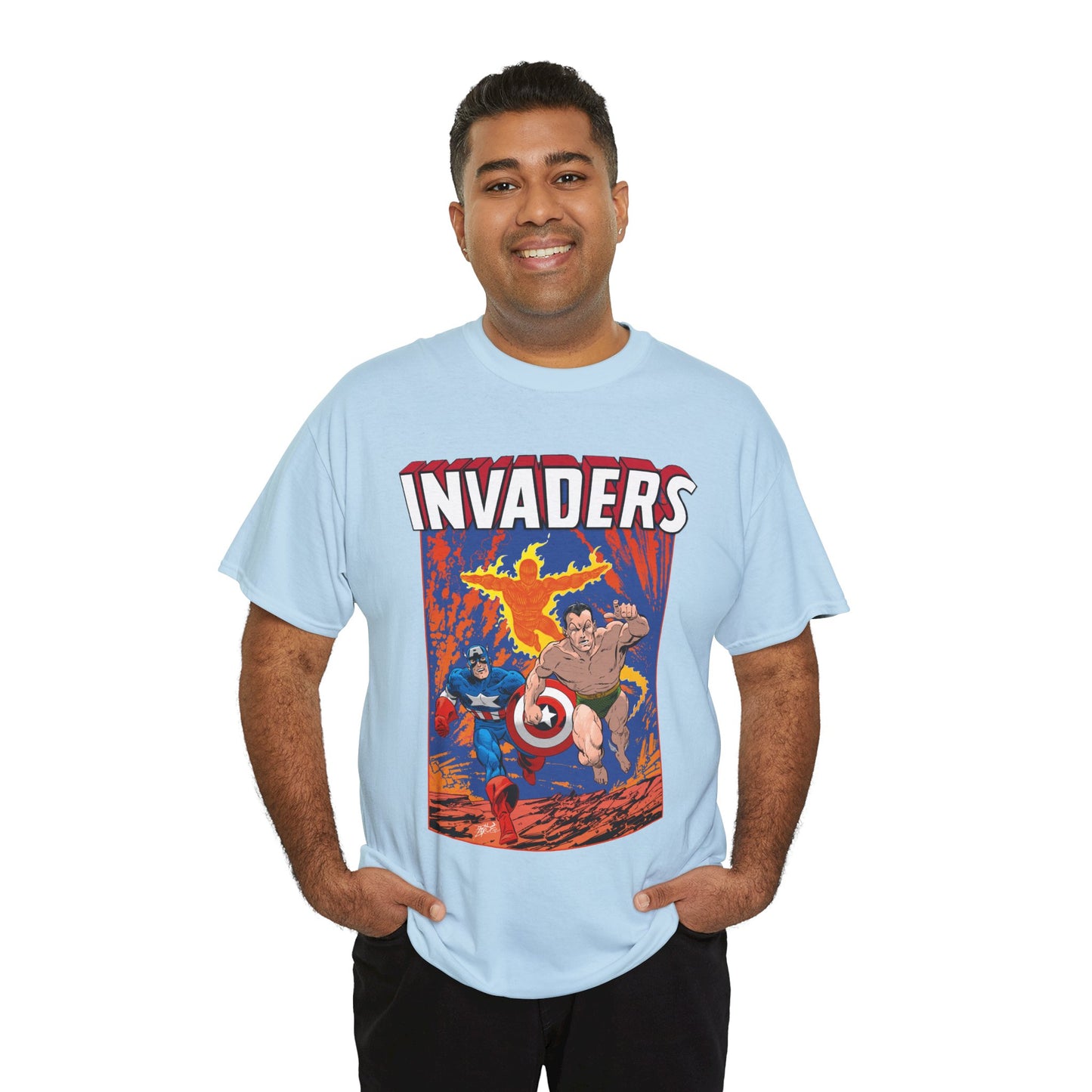 Invaders T-Shirt - John Byrne Art - Captain America, Namor, Human Torch - Marvel Comics Golden Age Characters