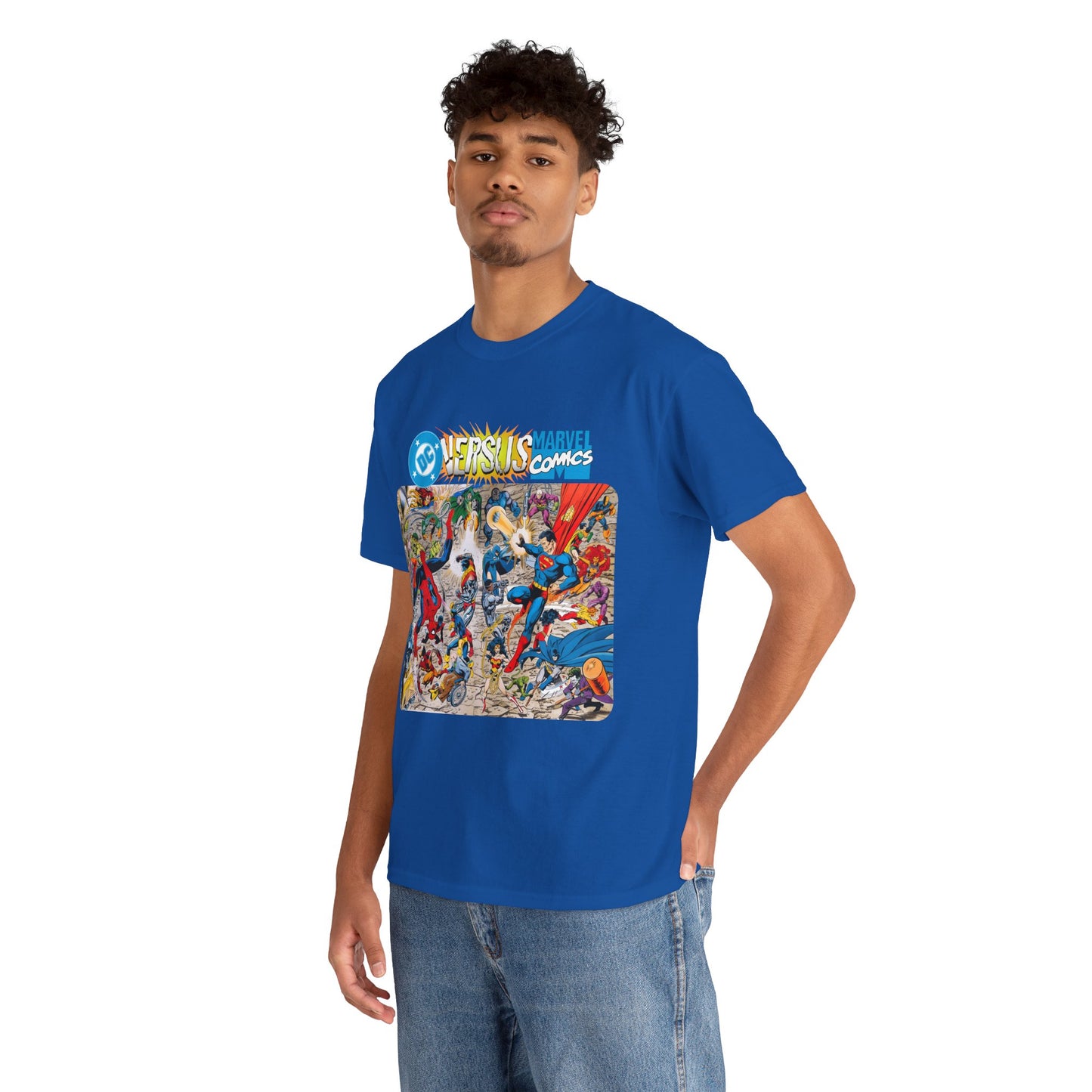 DC Comics Vs Marvel T-Shirt - John Byrne Art - Spider-Man, Raven, Cyborg, Wolverine, Joker, Superman, Batman, Deathstroke, Darkseid