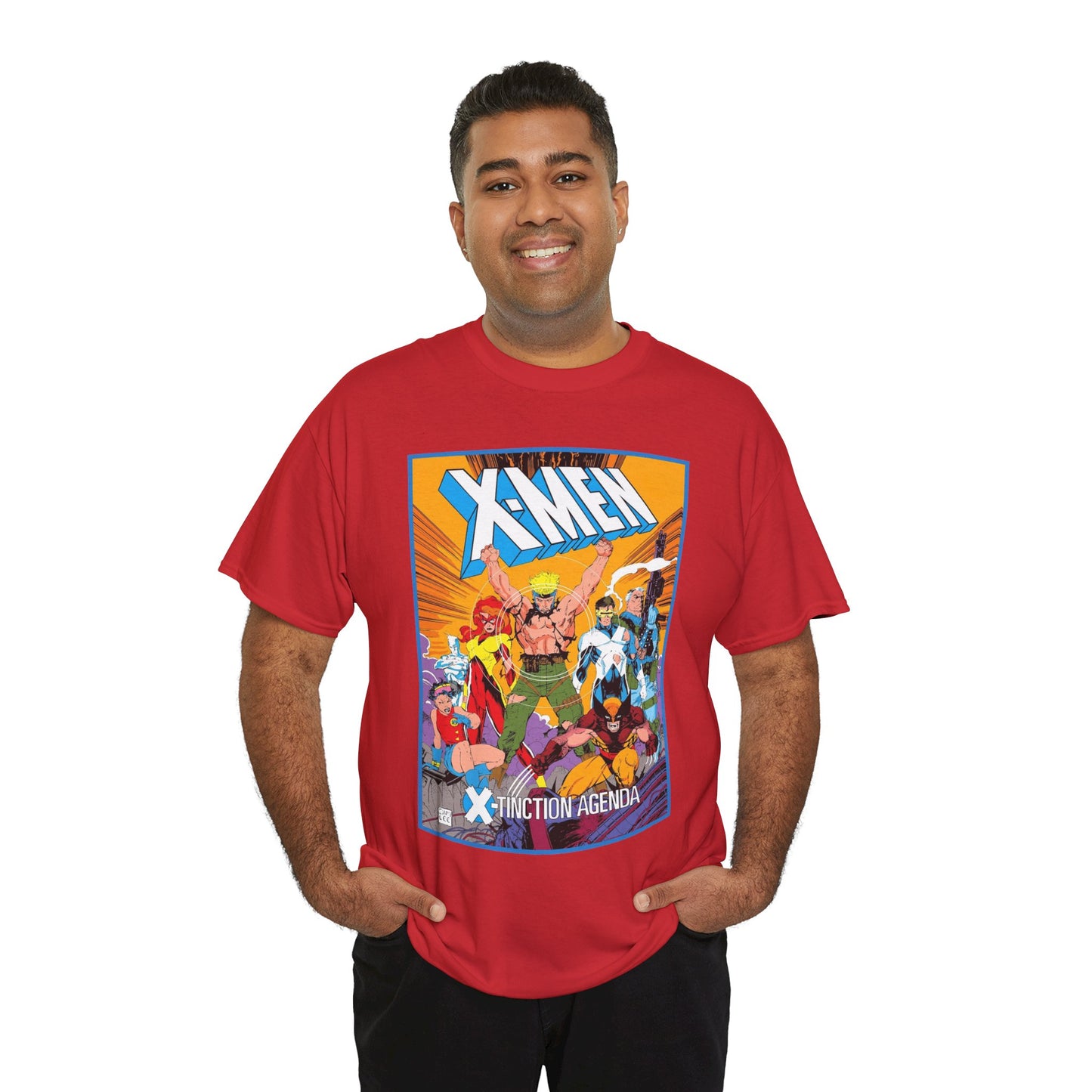 Uncanny X-Men T-Shirt - Jim Lee Art - Wolverine, Cyclops, Jean Grey, Cable, Iceman, Havok, Jubilee - X-Tinction Agenda - Marvel Comics