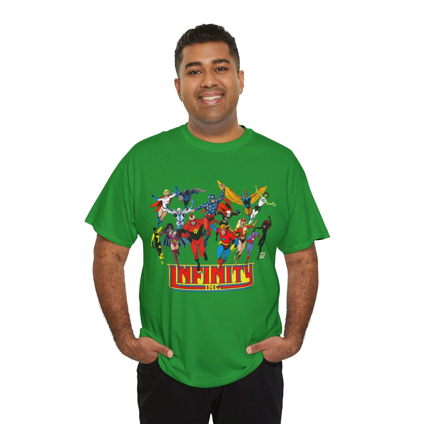 Infinity Inc Shirt - Tom Grummett Art - Jade, Obsidian, Huntress, Power Girl, Fury, Silver Scarab, Wildcat, Star-Spangled Kid - JSA Successors - DC Comics