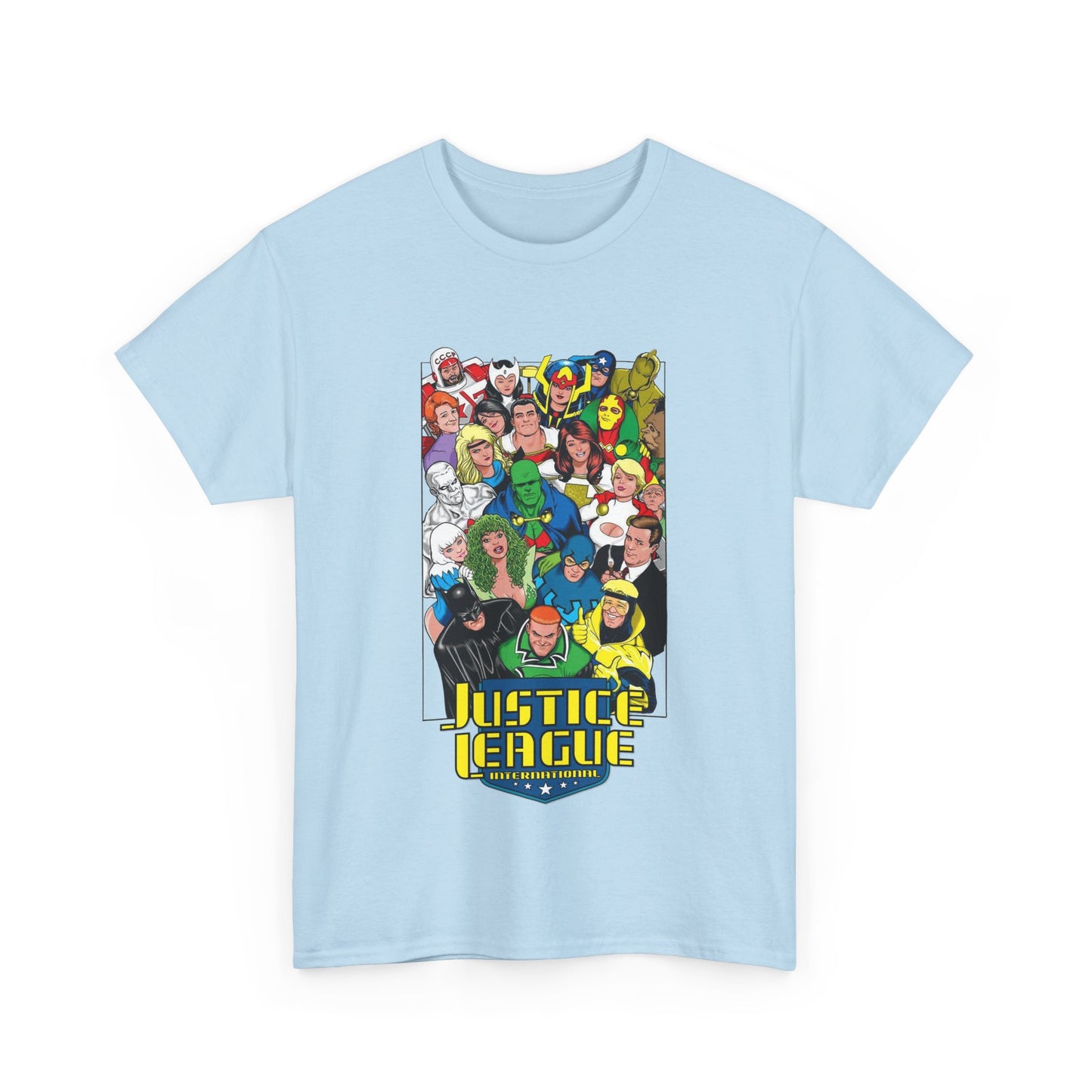 Justice League International T-Shirt - DC Comics - JLI - Kevin Maguire Art - Blue Beetle, Booster Gold, Martian Manhunter, Captain Atom