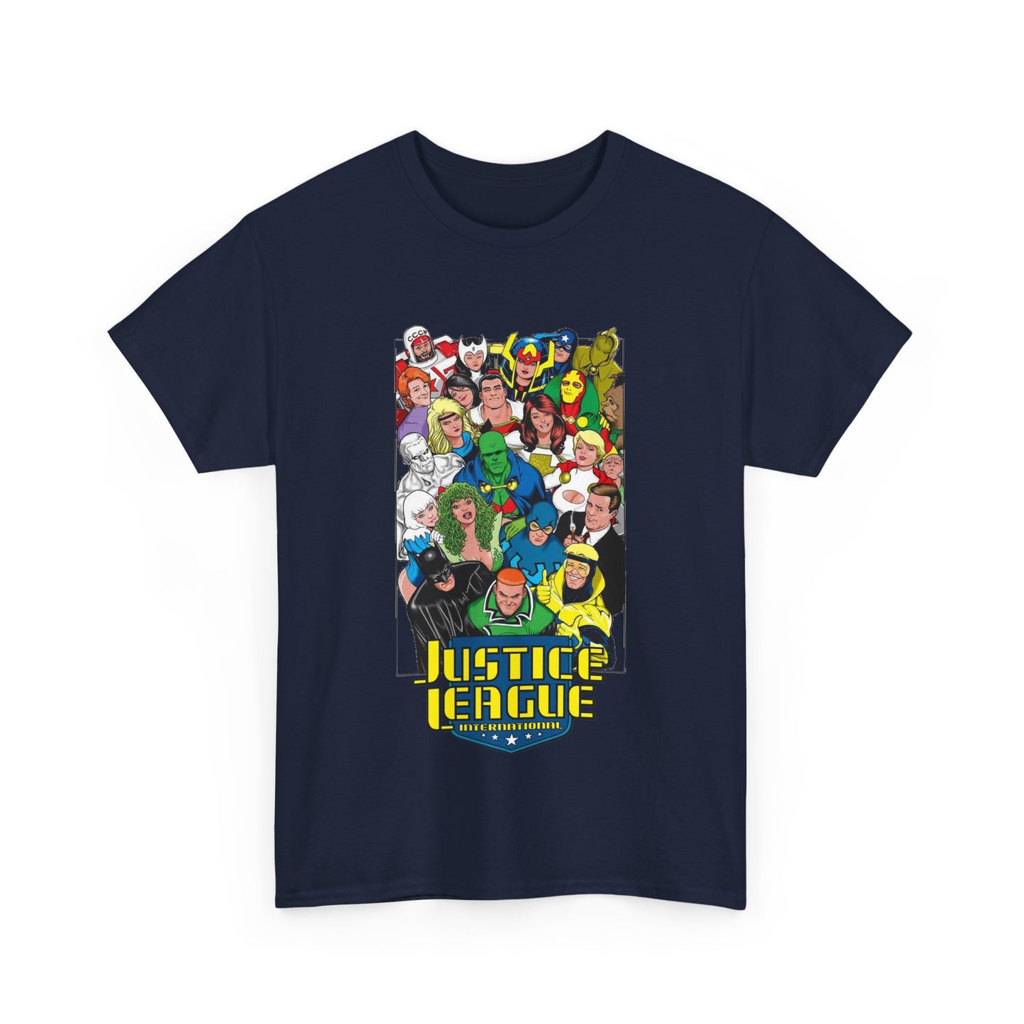 Justice League International T-Shirt - DC Comics - JLI - Kevin Maguire Art - Blue Beetle, Booster Gold, Martian Manhunter, Captain Atom
