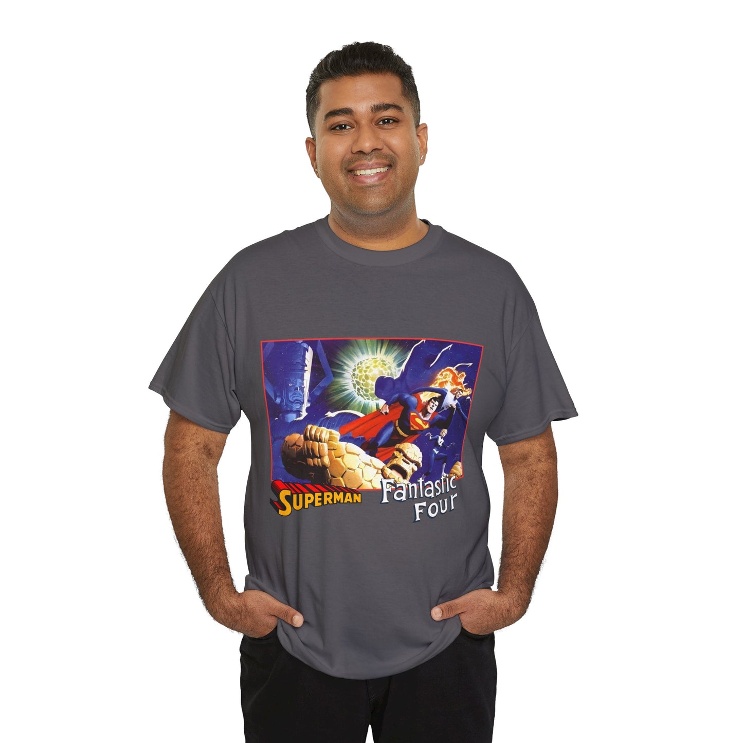 Superman & Fantastic Four T-Shirt - Marvel, DC Comics - Alex Ross, Dan Jurgens - 1990s Crossover Vs Galactus