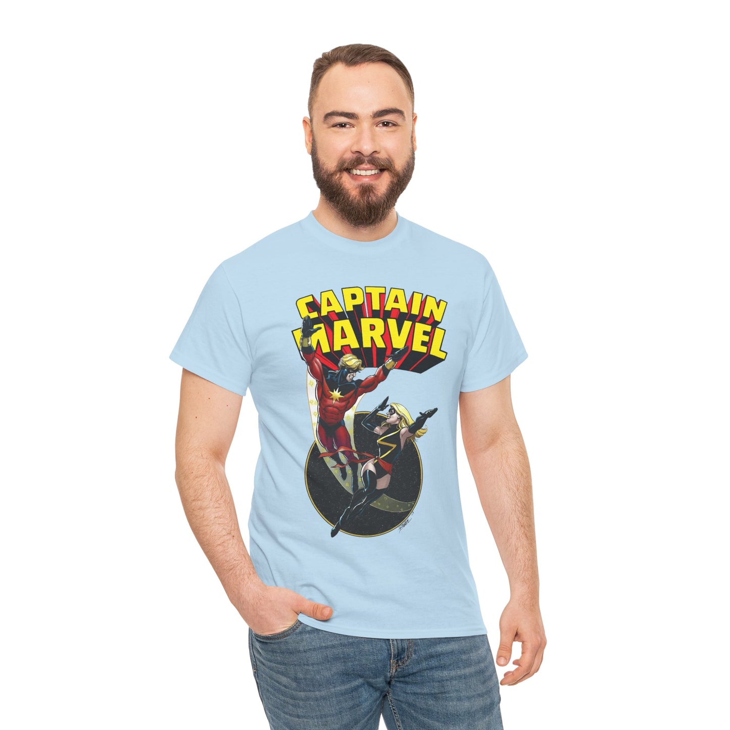 Captain Marvel T-Shirt - George Perez Art - Mar-Vell & Carol Danvers - Kree Empire - Marvel Comics