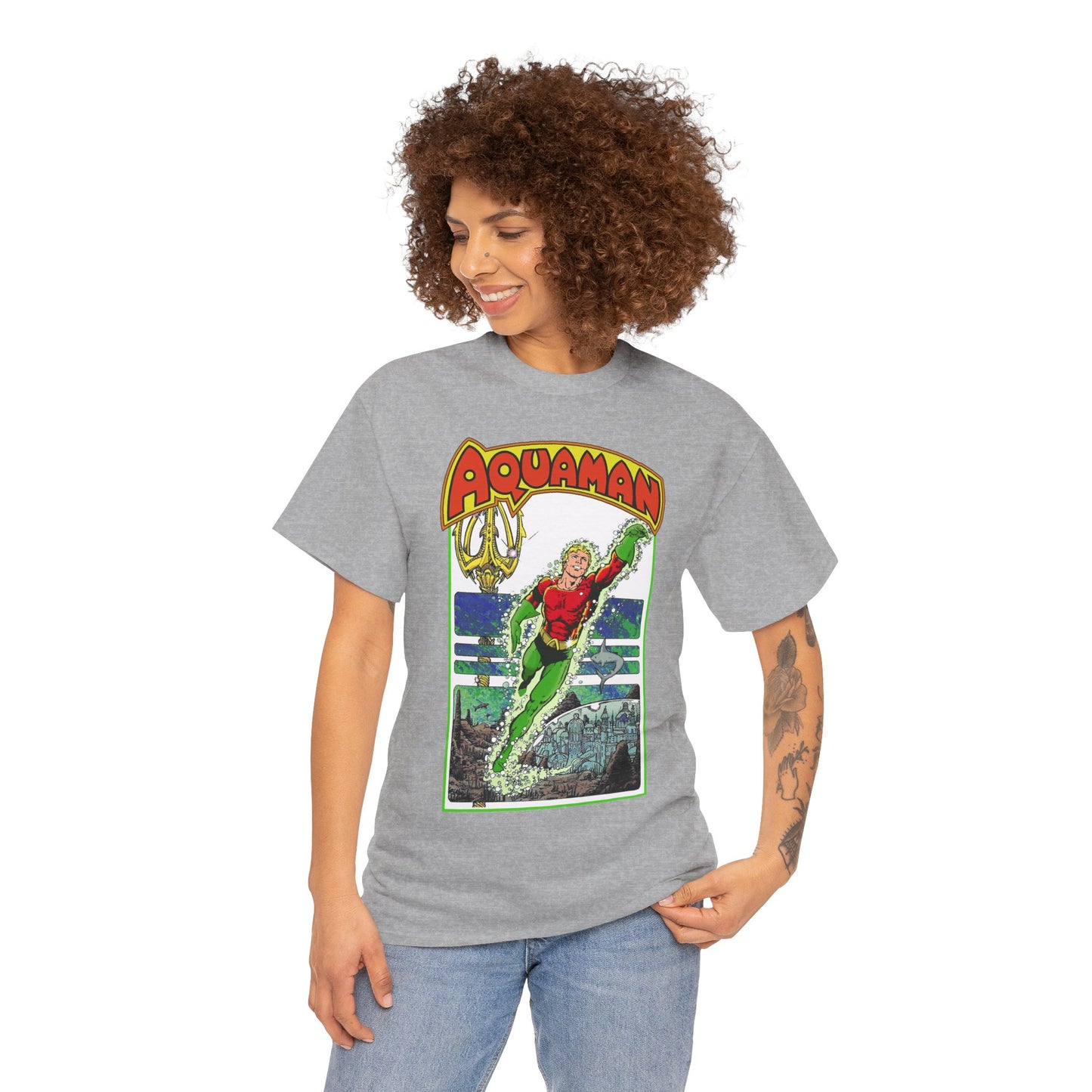 Aquaman T-Shirt - George Perez Art -Justice League 1980s Postcard Series - Arthur Curry - King of Atlantis - JLA - DC Comics