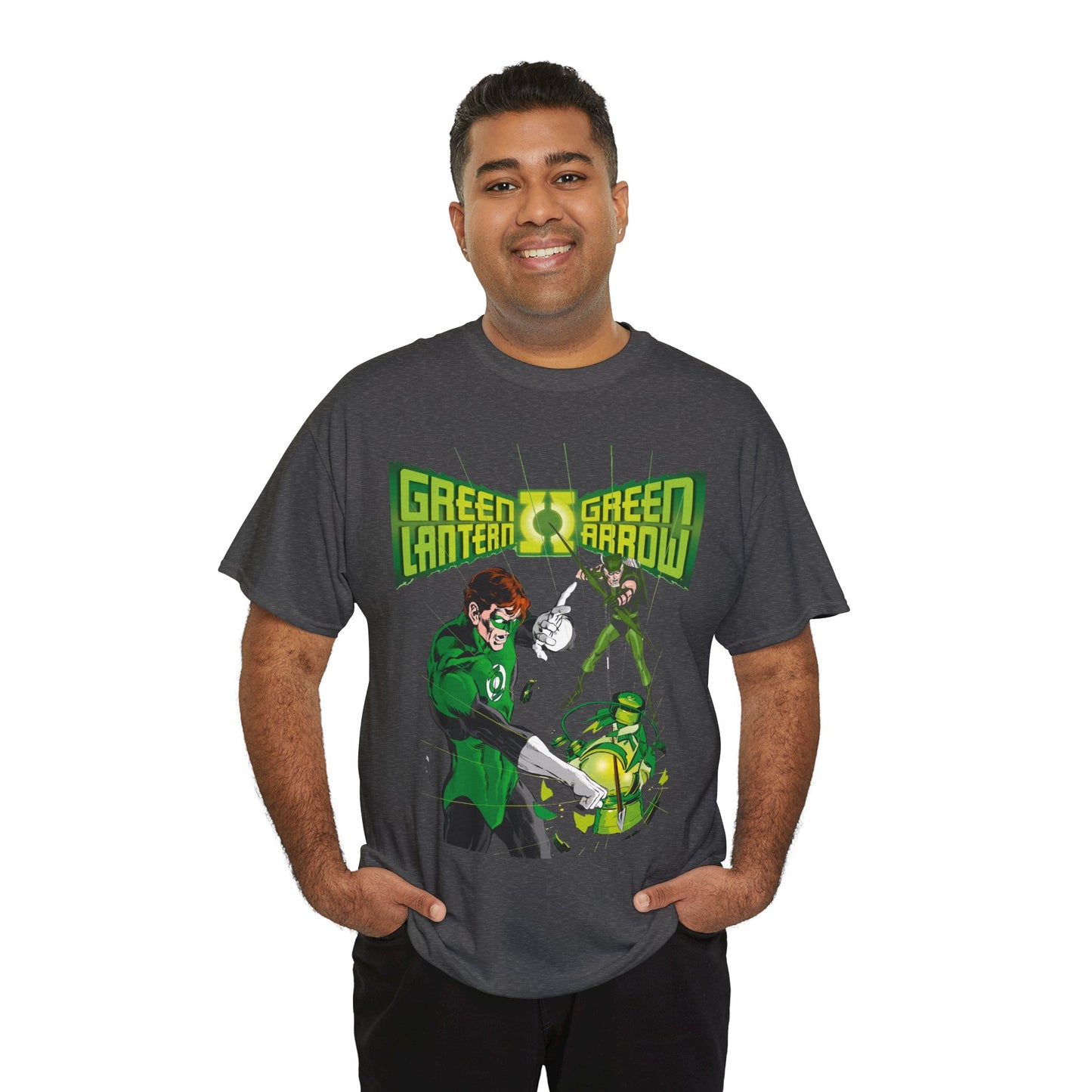 Green Lantern & Green Arrow T-Shirt - Neal Adams Art - Hal Jordan & Oliver Queen - Justice League Members - 1970s DC Comics
