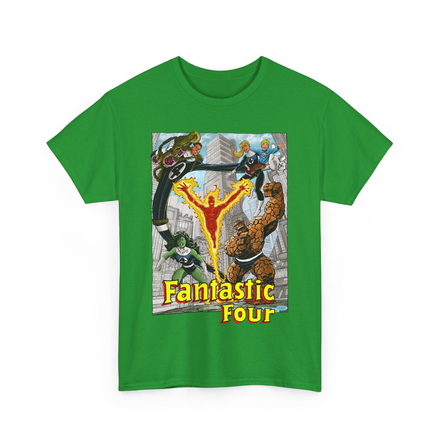 Fantastic Four T-Shirt - John Byrne Art - She-Hulk, Invisible Woman, Thing, Reed Richards, Human Torch - Baxter Building - Marvel Comics