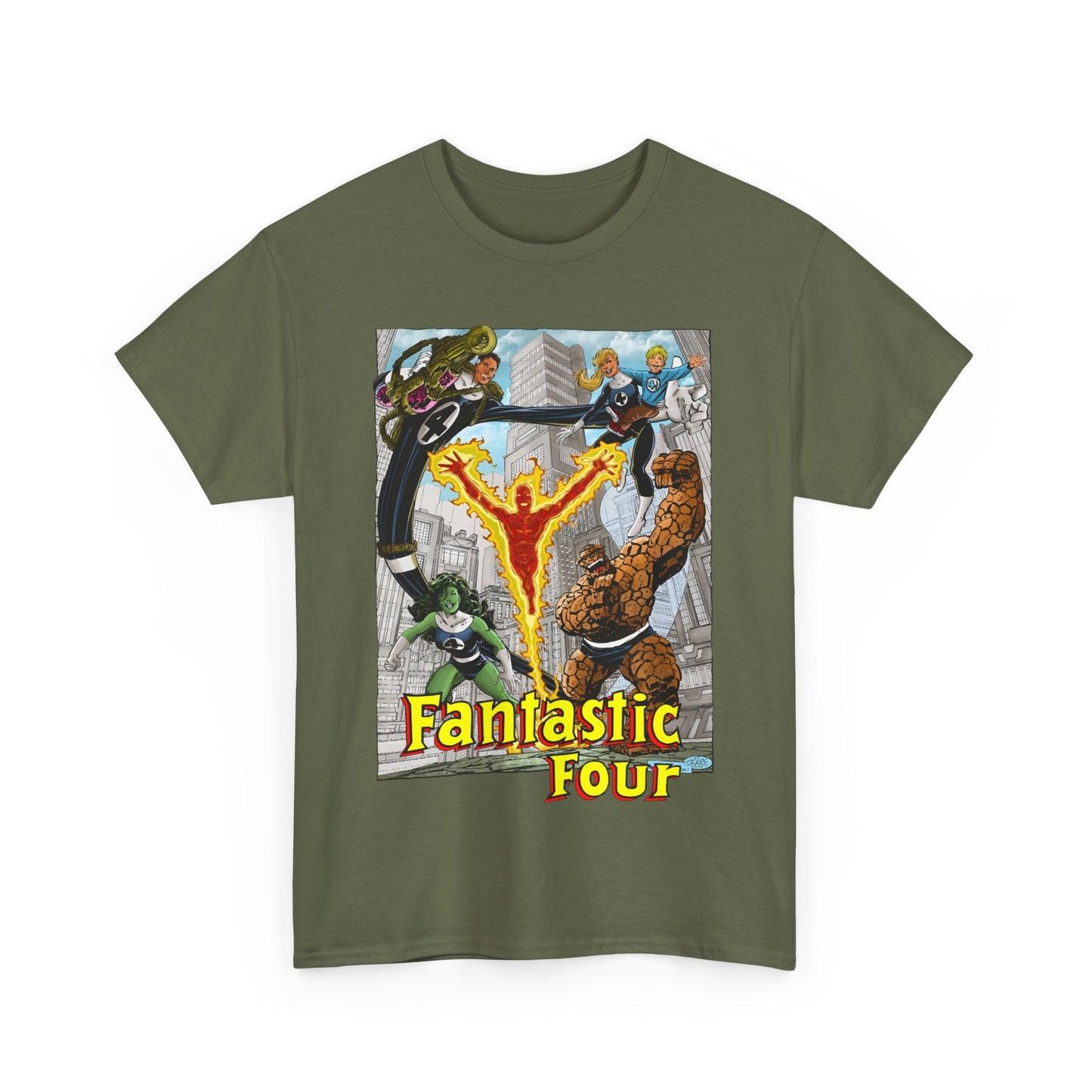 Fantastic Four T-Shirt - John Byrne Art - She-Hulk, Invisible Woman, Thing, Reed Richards, Human Torch - Baxter Building - Marvel Comics