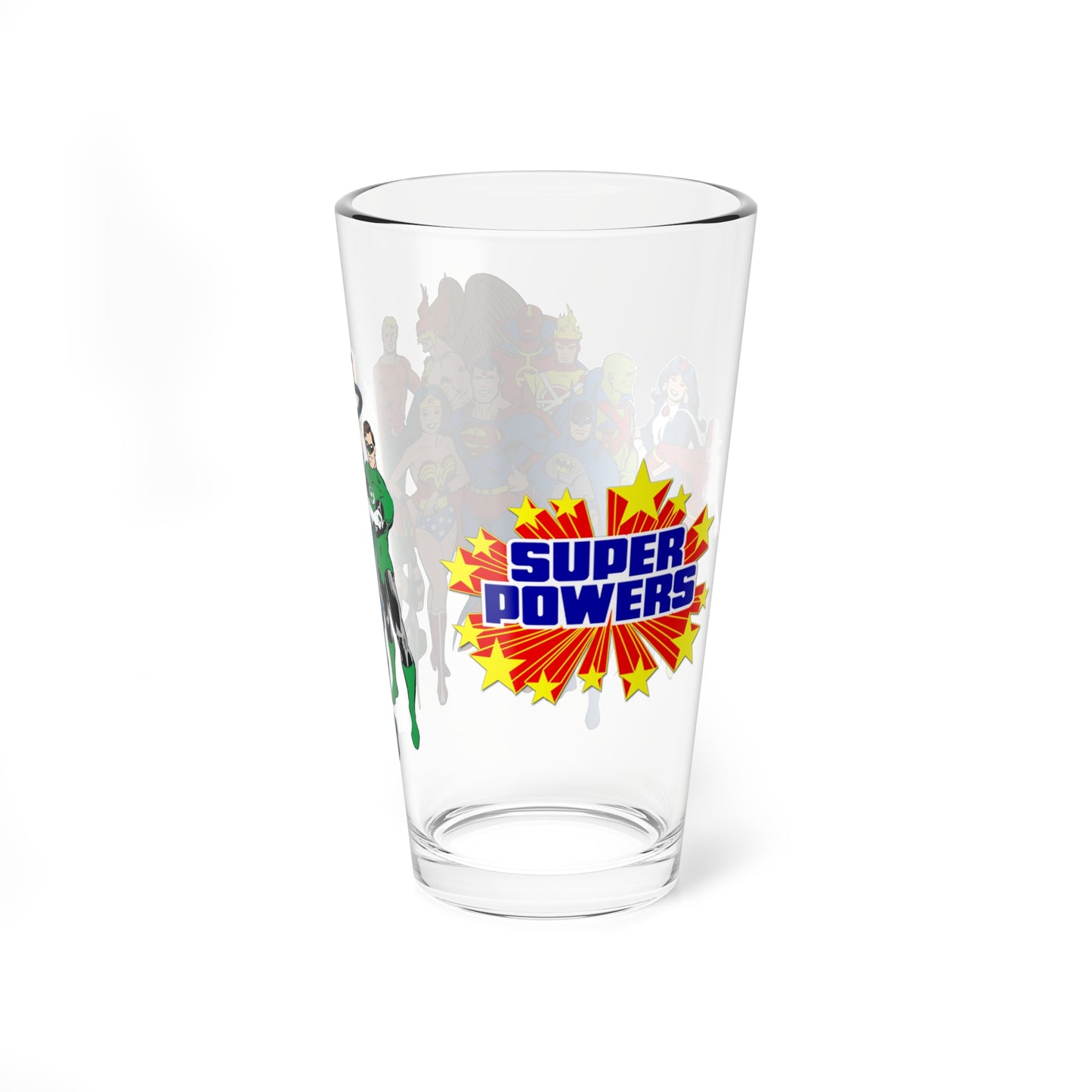 Justice League of America Pint Glass, 16oz - DC Comics Art - Firestorm, Zatanna, Wonder Woman, Superman, Batman, Aquaman, Flash