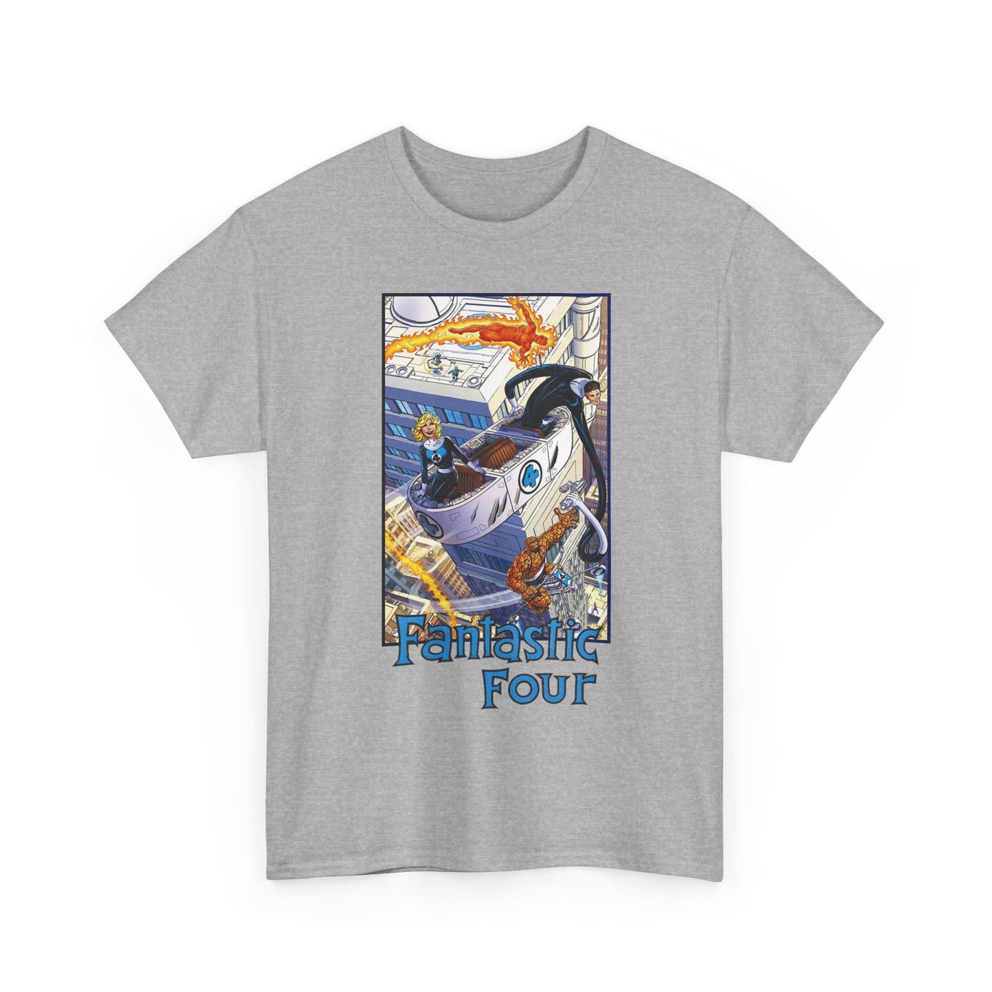 Fantastic Four T-Shirt - John Byrne Art - Invisible Woman, Thing, Human Torch, Reed Richards - Fantasticar, Baxter Building - Marvel Comics