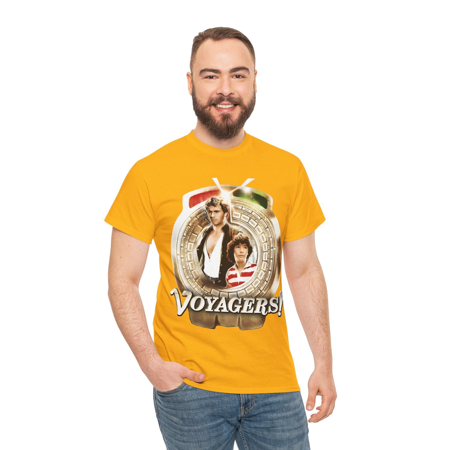 Voyagers T-Shirt - Jon-Erik Hexum, Meeno Peluce - Omni - Popular 1980s Time Travel TV Show - Cult Classic