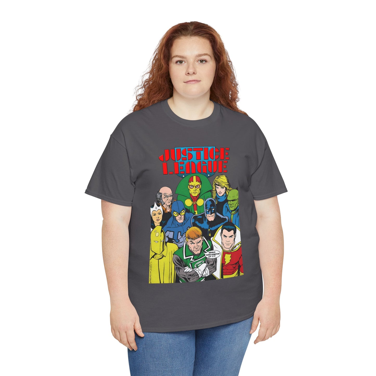 Justice League International T-Shirt - Kevin Maguire Art - JLI - DC Comics - Blue Beetle, Dr Fate, Batman, Mr Miracle, Martian Manhunter - Guy Gardner