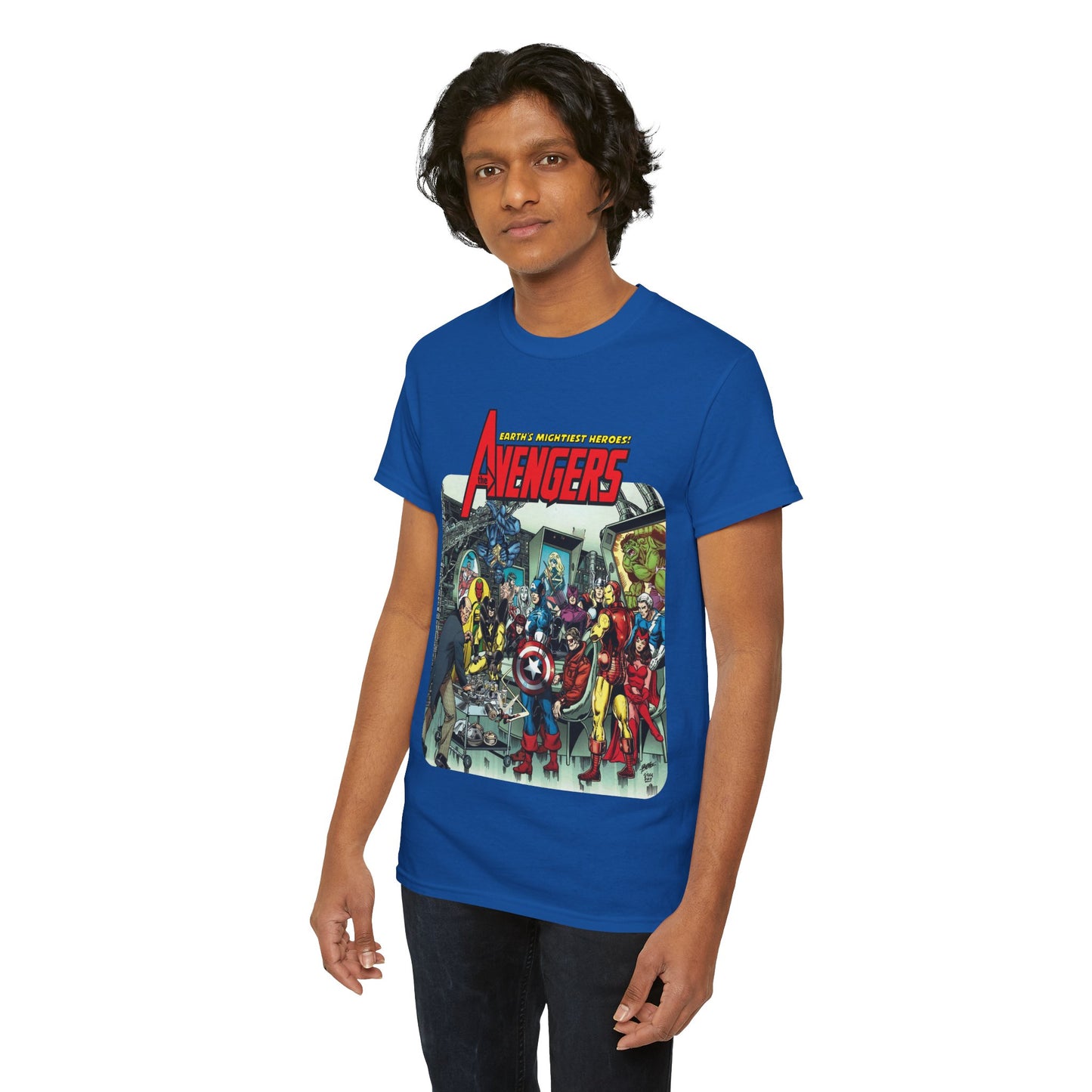Classic Avengers T-Shirt - George Perez Art - Captain America, Hawkeye, Iron Man, Vision, Scarlet Witch, Quicksilver, Jarvis - Marvel Comics