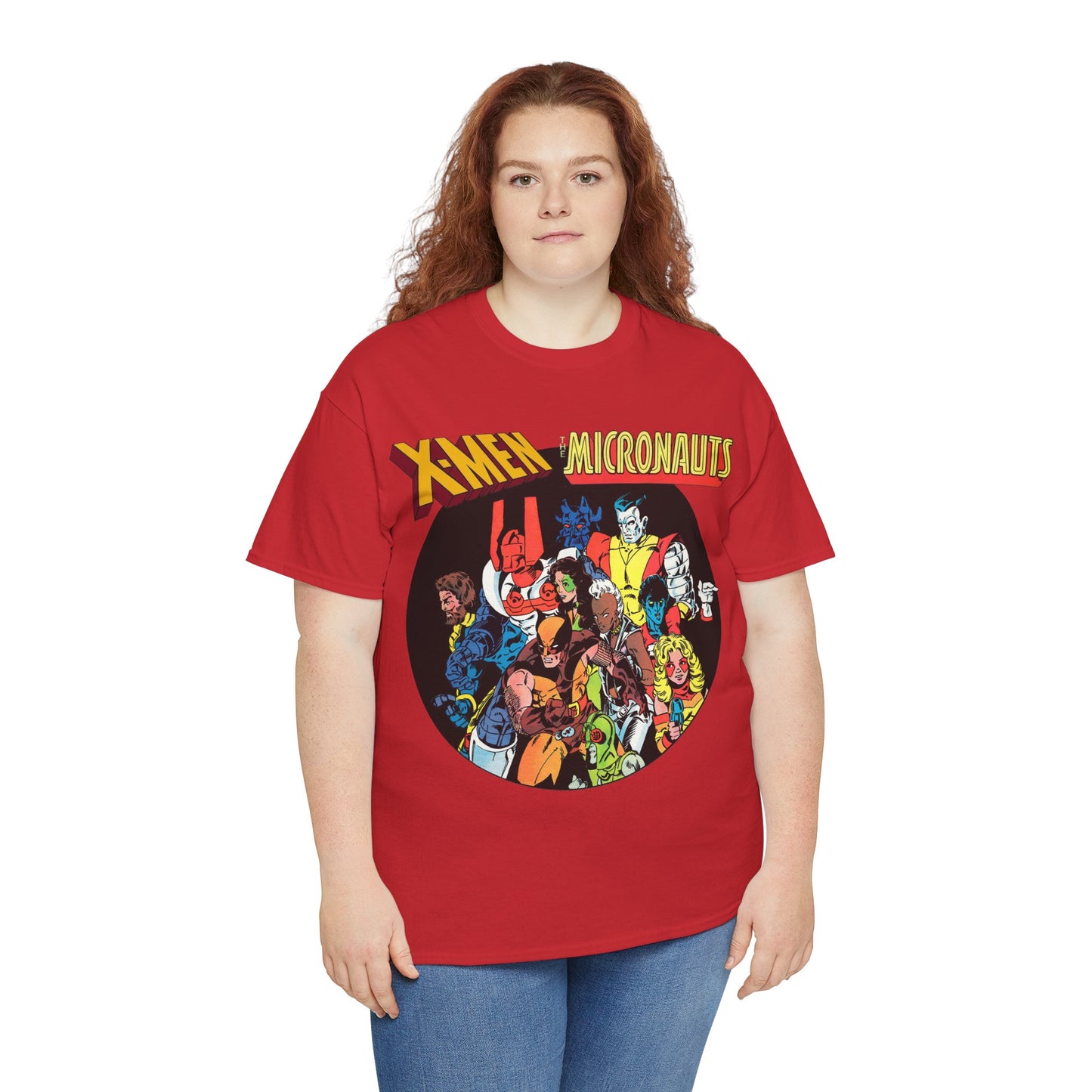 X-Men/Micronauts T-Shirt - Wolverine, Storm, Nightcrawler, Kitty Pryde, Colossus, Acroyear, Arcturus Rann, Marionette Bug - Marvel Comics - Popular 1980s Crossover Mini-Series