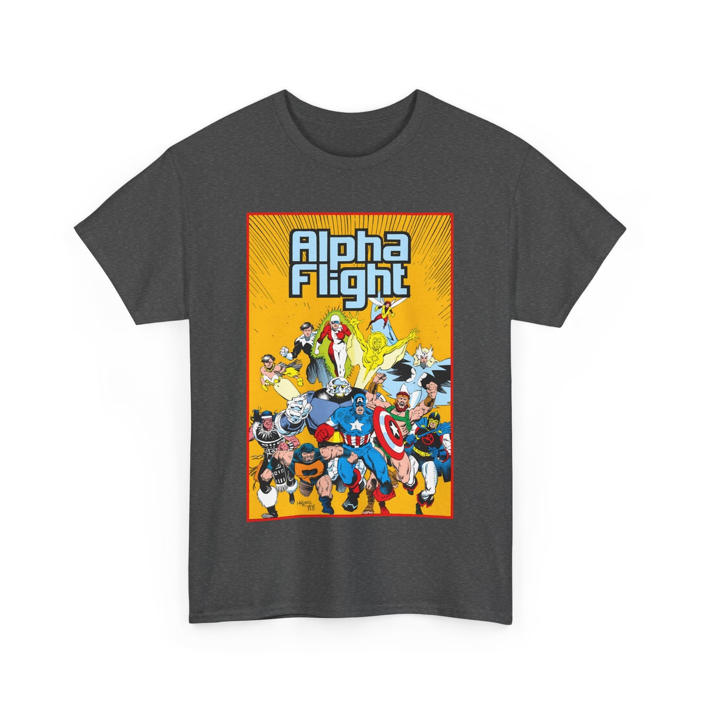 Alpha Flight T-Shirt - Mike Mignola Art - Northstar, Aurora, Snowbird, Shaman, Puck - Avengers: Captain America, Captain Marvel, Hercules, Black Knight - Marvel Comics