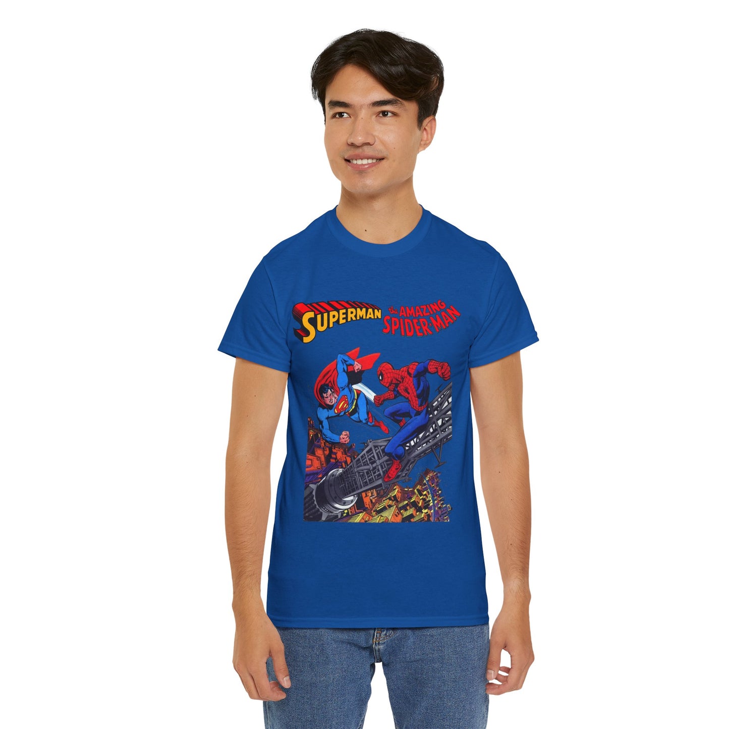 Superman & Amazing Spider-Man T-Shirt - DC/Marvel Comics Crossover - 1970s - Clark Kent & Peter Parker
