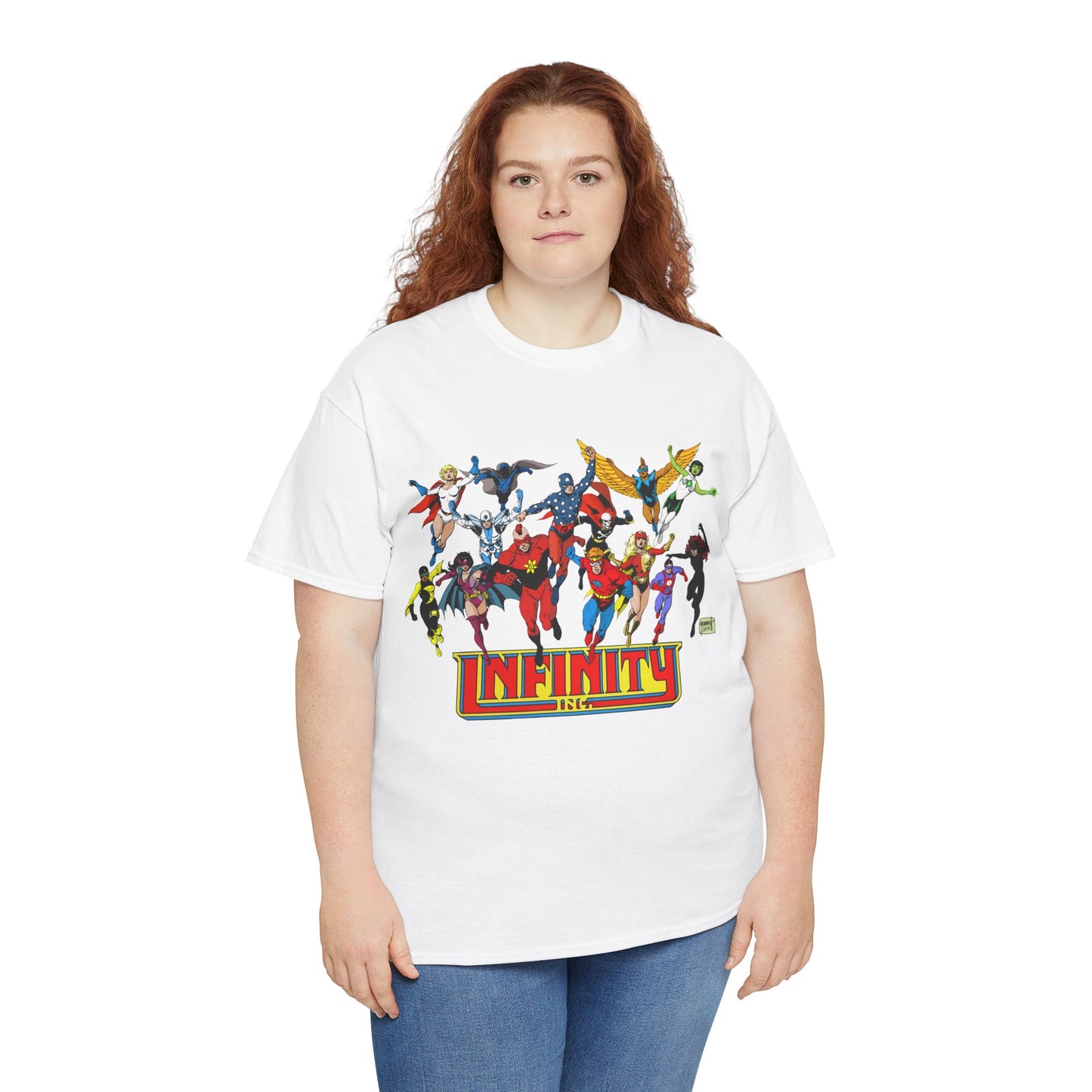 Infinity Inc Shirt - Tom Grummett Art - Jade, Obsidian, Huntress, Power Girl, Fury, Silver Scarab, Wildcat, Star-Spangled Kid - JSA Successors - DC Comics