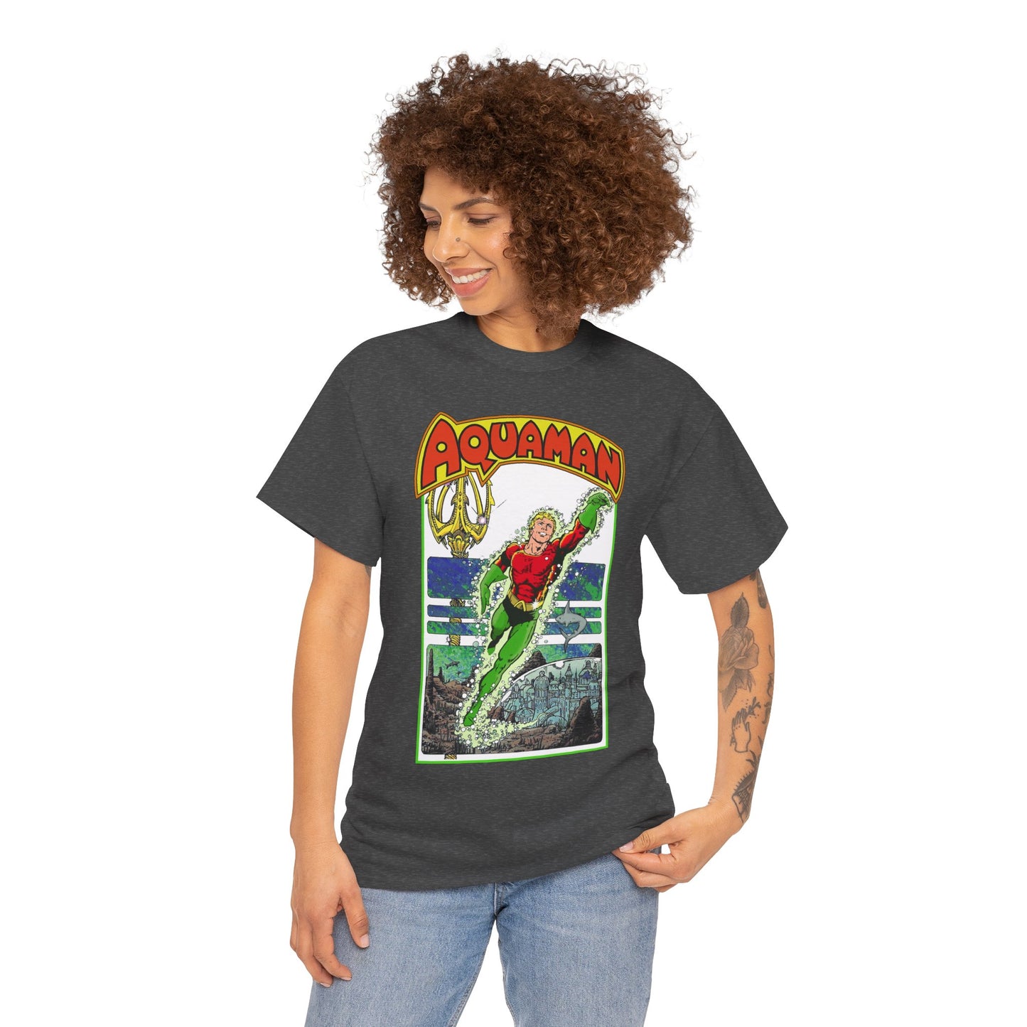Aquaman T-Shirt - George Perez Art -Justice League 1980s Postcard Series - Arthur Curry - King of Atlantis - JLA - DC Comics