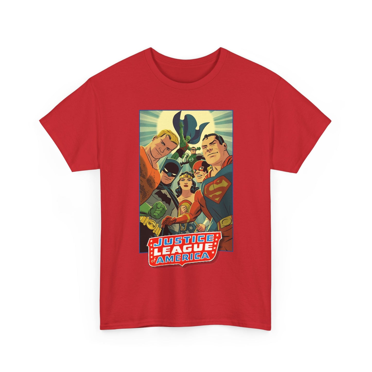 Justice League of America T-Shirt - Michael Cho Art - Superman, Flash, Wonder Woman, Green Lantern, Batman, Martian Manhunter - Silver Age Team - DC Comics