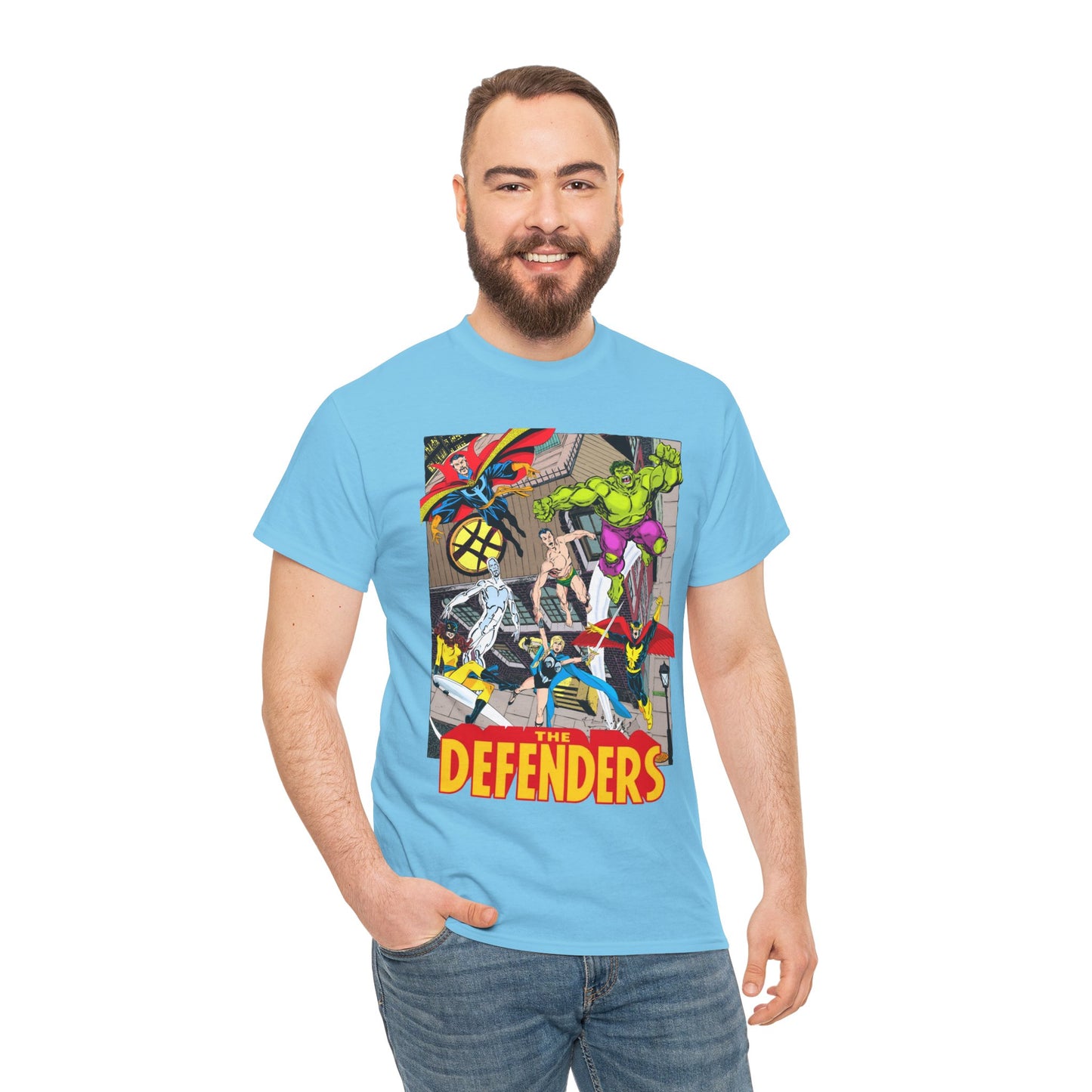 Defenders T-Shirt - John Byrne Art - Marvel Comics - Dr Strange, Nighthawk, Hulk