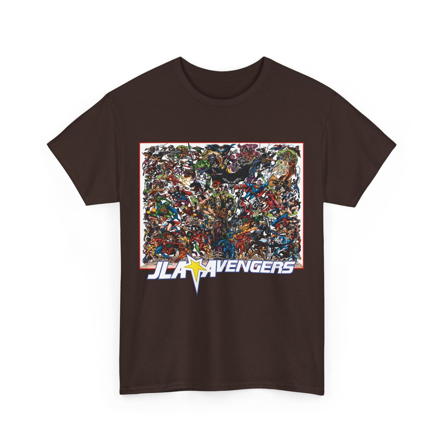 JLA Vs Avengers T-Shirt - Stunning, Classic George Perez Art - DC & Marvel 200s Crossover - Superman, Thor, Wonder Woman, Captain America, Flash, Black Panther, Iron Man, Batman