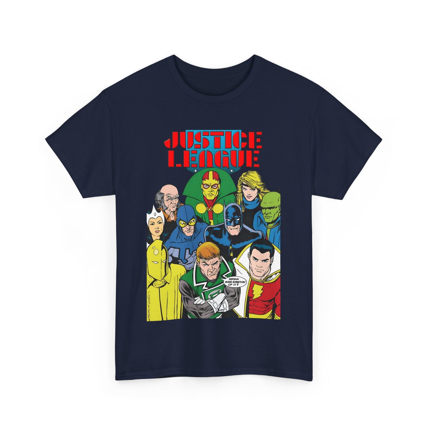 Justice League International T-Shirt - Kevin Maguire Art - JLI - DC Comics - Blue Beetle, Dr Fate, Batman, Mr Miracle, Martian Manhunter - Guy Gardner