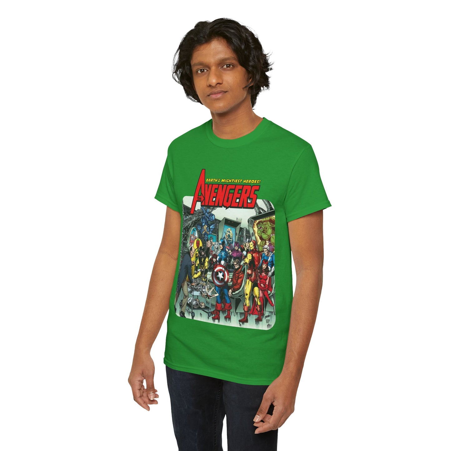 Classic Avengers T-Shirt - George Perez Art - Captain America, Hawkeye, Iron Man, Vision, Scarlet Witch, Quicksilver, Jarvis - Marvel Comics
