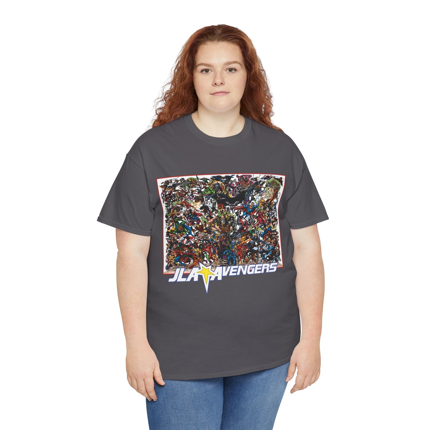 JLA Vs Avengers T-Shirt - Stunning, Classic George Perez Art - DC & Marvel 200s Crossover - Superman, Thor, Wonder Woman, Captain America, Flash, Black Panther, Iron Man, Batman