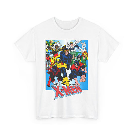 Uncanny X-Men T-Shirt - Classic Dave Cockrum Art - Popular Marvel Comics Series - Wolverine, Storm, Cyclops, Nightcrawler, Jean Grey, Iceman, Banshee, Beast