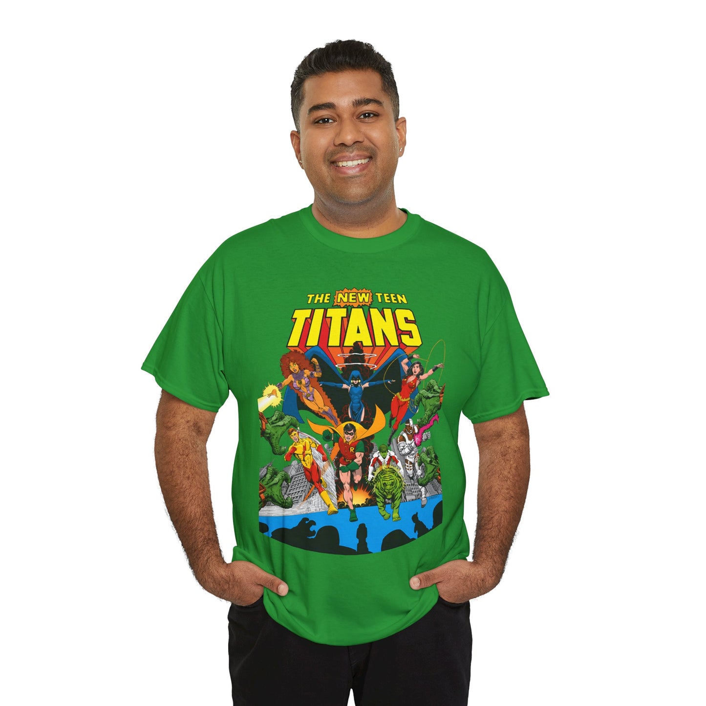 New Teen Titans T-Shirt - George Perez Art - Robin, Wonder Girl, Kid Flash, Changeling, Starfire, Cyborg, Raven - DC Comics - Classic 1980s Series