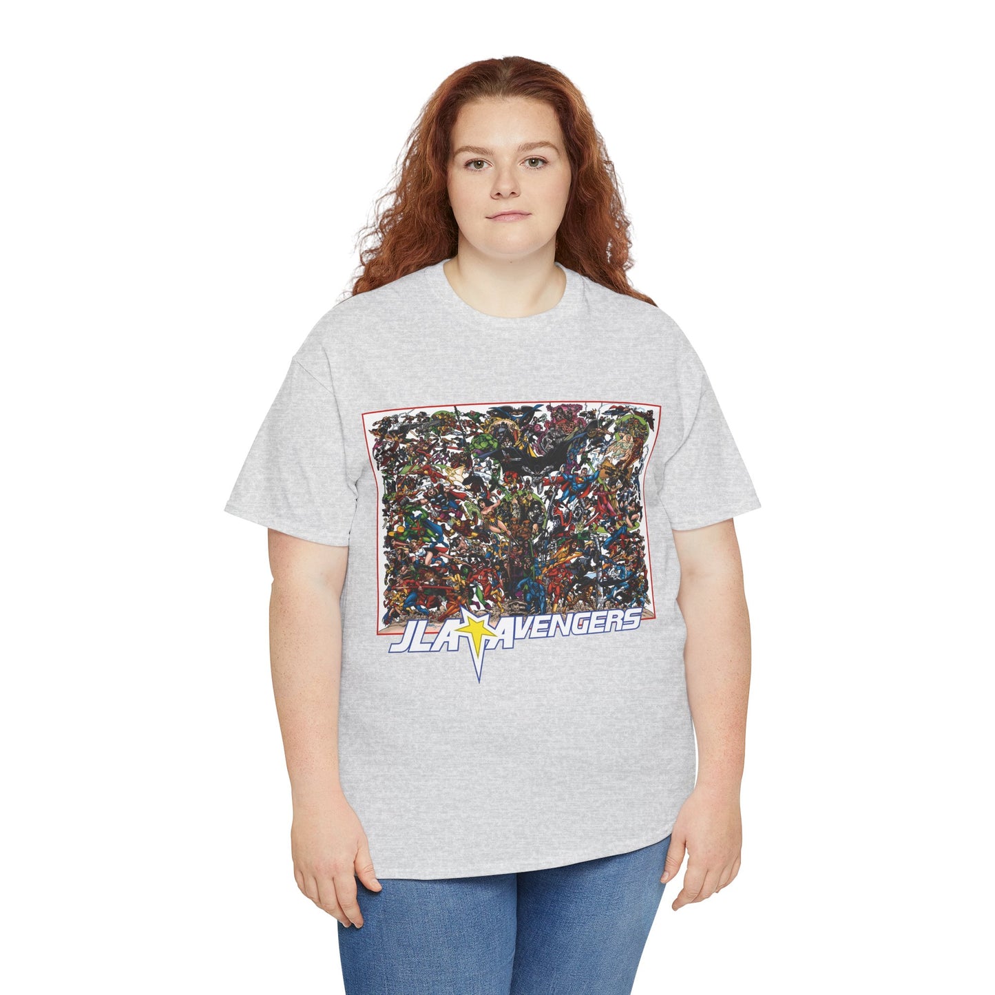 JLA Vs Avengers T-Shirt - Stunning, Classic George Perez Art - DC & Marvel 200s Crossover - Superman, Thor, Wonder Woman, Captain America, Flash, Black Panther, Iron Man, Batman