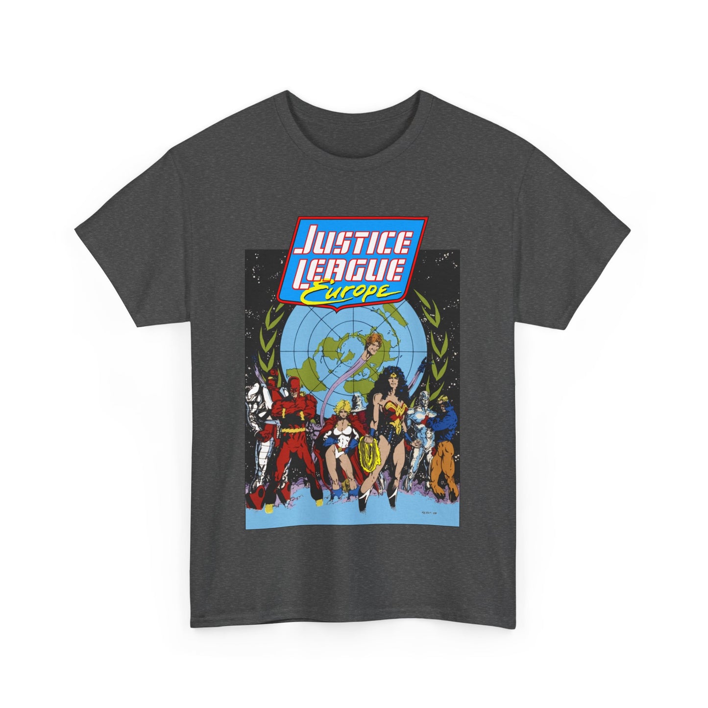 Justice League Europe T-Shirt - Bart Sears Art - Wonder Woman, Flash, Captain Atom, Animal Man, Elongated Man, Power Girl, Metamorpho - JLI Spin-Off - DC Comics