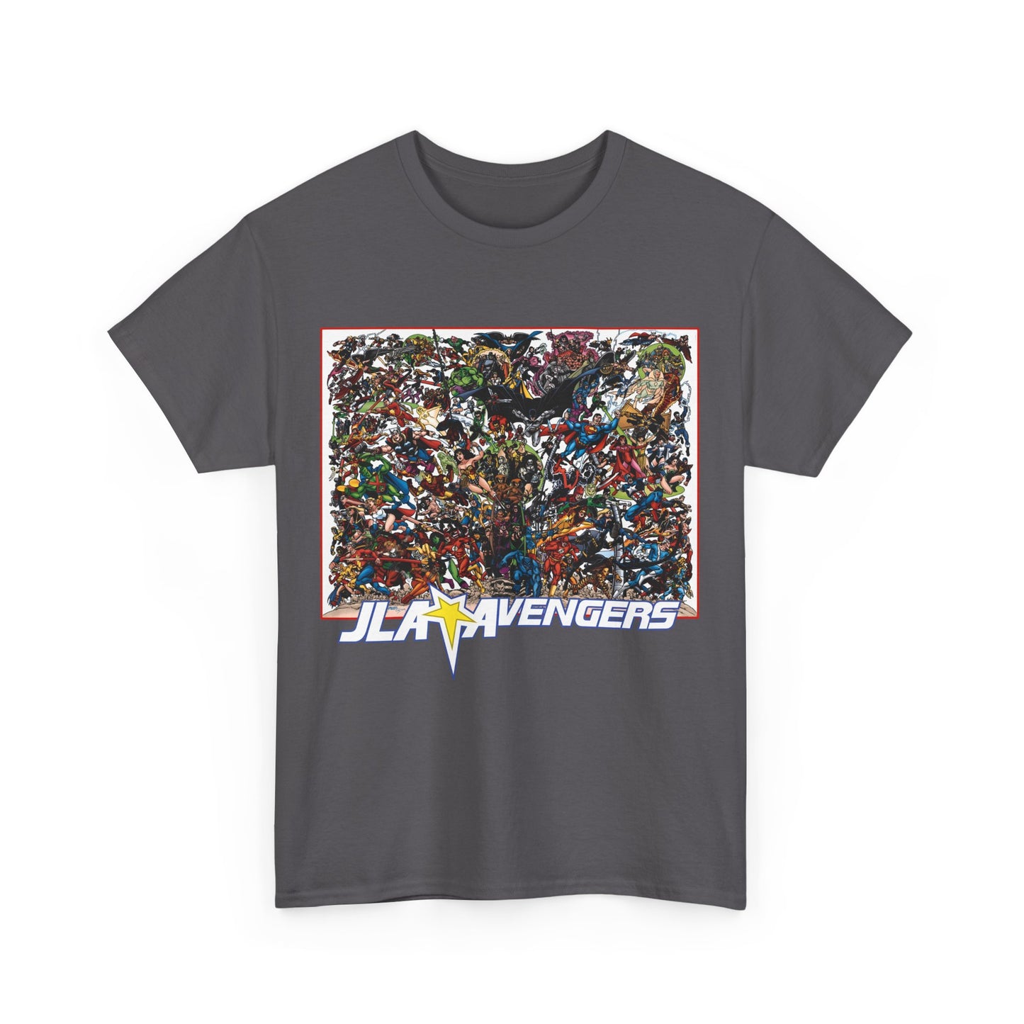 JLA Vs Avengers T-Shirt - Stunning, Classic George Perez Art - DC & Marvel 200s Crossover - Superman, Thor, Wonder Woman, Captain America, Flash, Black Panther, Iron Man, Batman