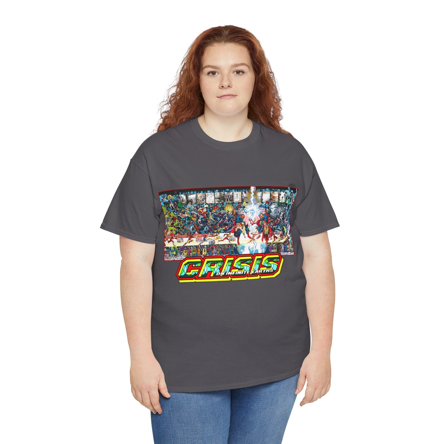 Crisis on Infinite Earths T-Shirt - Jerry Ordway/George Perez Art - Updated 2025 Poster Art - Superman, Wonder Woman, Supergirl, Flash, Harbinger, Pariah, Obsidian, Firestorm - DC Comics