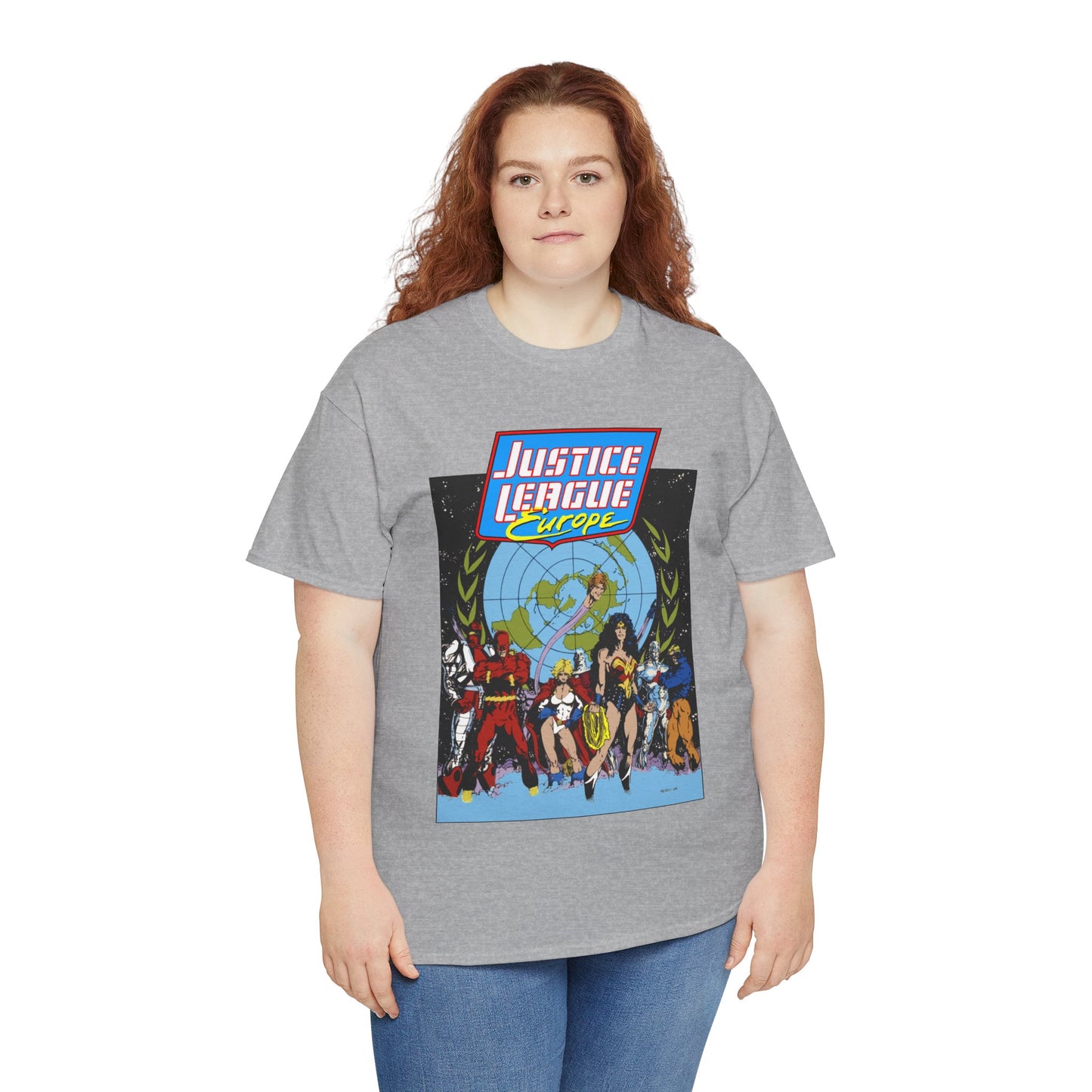 Justice League Europe T-Shirt - Bart Sears Art - Wonder Woman, Flash, Captain Atom, Animal Man, Elongated Man, Power Girl, Metamorpho - JLI Spin-Off - DC Comics