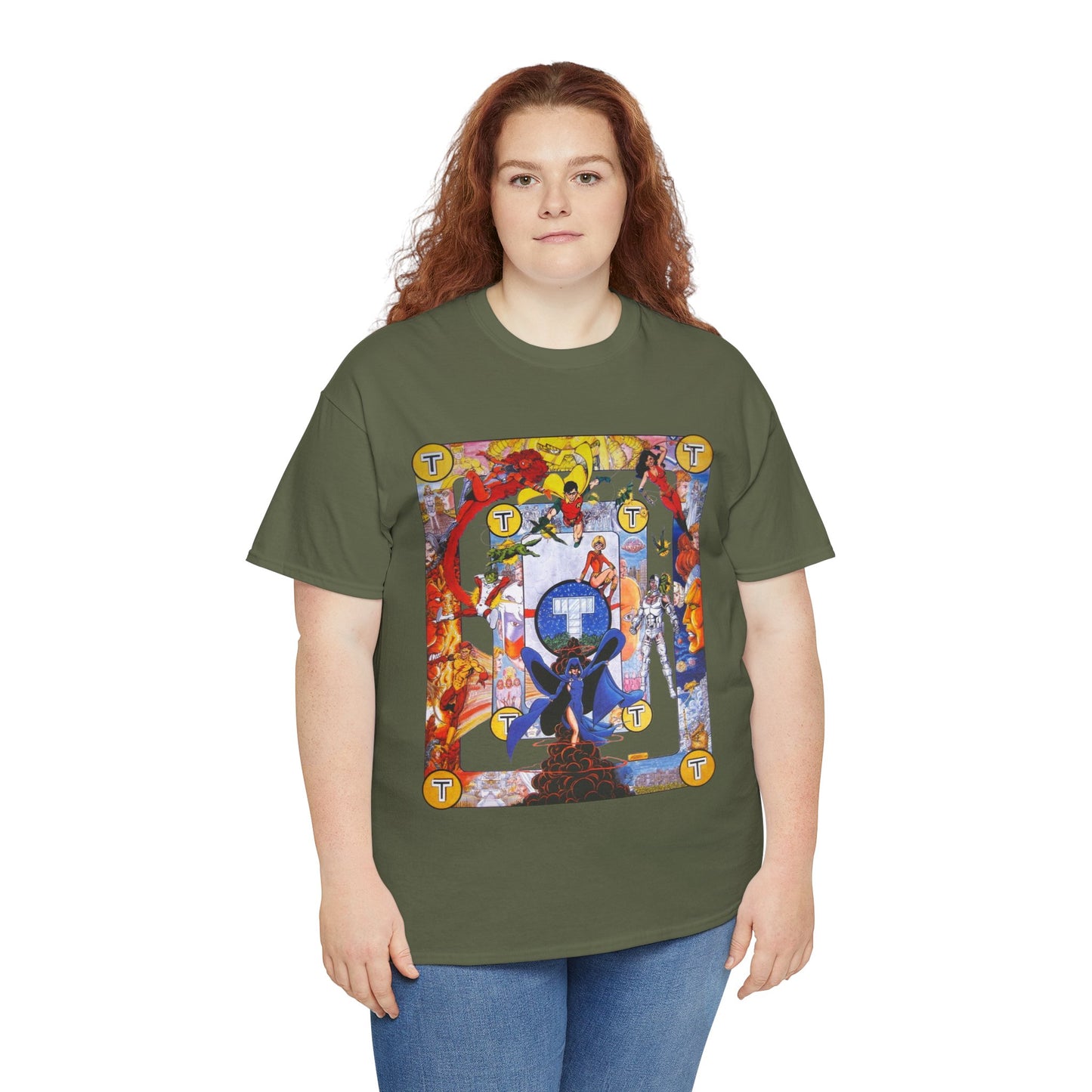 New Teen Titans Poster T-Shirt - George Perez Art - Cyborg, Raven, Robin, Terra, Wonder Girl, Changeling, Kid Flash, Deathstroke, Blackfire - DC Comics