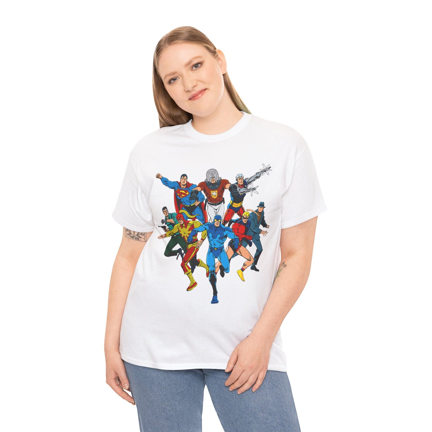 Charlton Characters T-Shirt - DC Comics - Captain Atom, Peacemaker, The Question, Blue Beetle, Judomaster