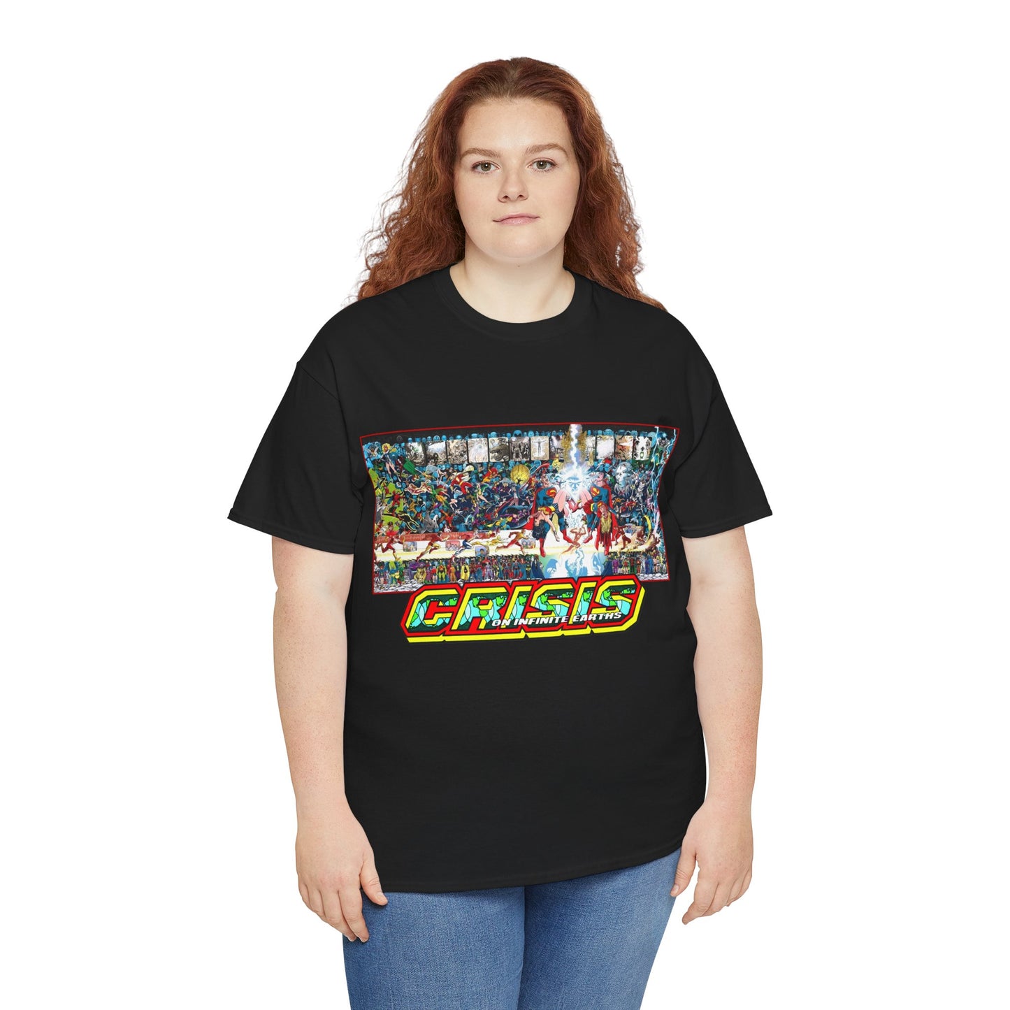 Crisis on Infinite Earths T-Shirt - Jerry Ordway/George Perez Art - Updated 2025 Poster Art - Superman, Wonder Woman, Supergirl, Flash, Harbinger, Pariah, Obsidian, Firestorm - DC Comics