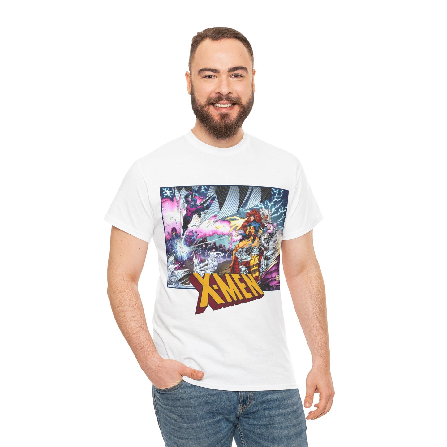 X-Men T-Shirt - Whilce Portacio Art - Storm, Jean Grey, Archangel, Iceman - Fighting Sentinels - Marvel Comics